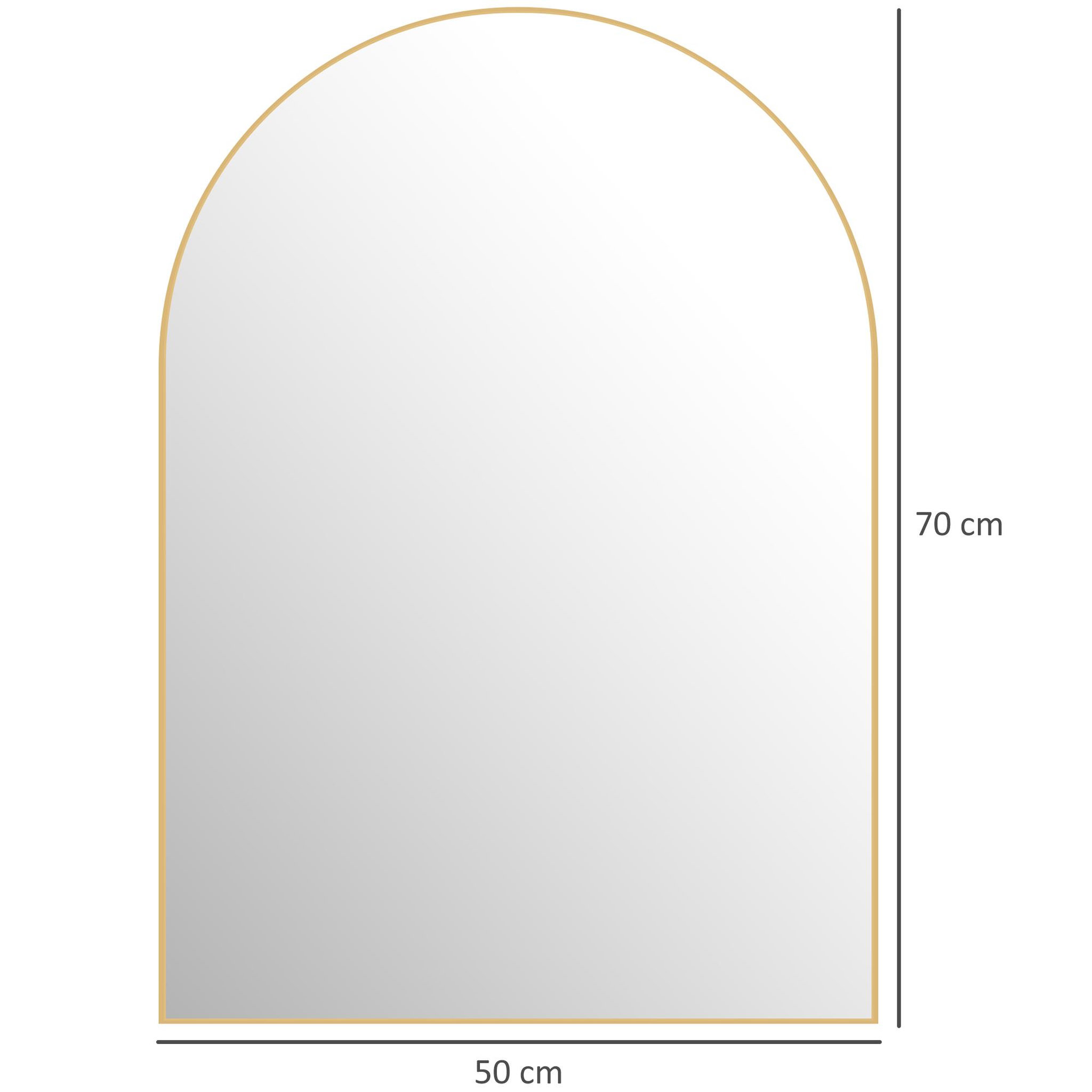 Voir la diapositive 3 : HOMCOM Miroir mural arqué 50 x 70 cm haute définition cadre alliage aluminium doré