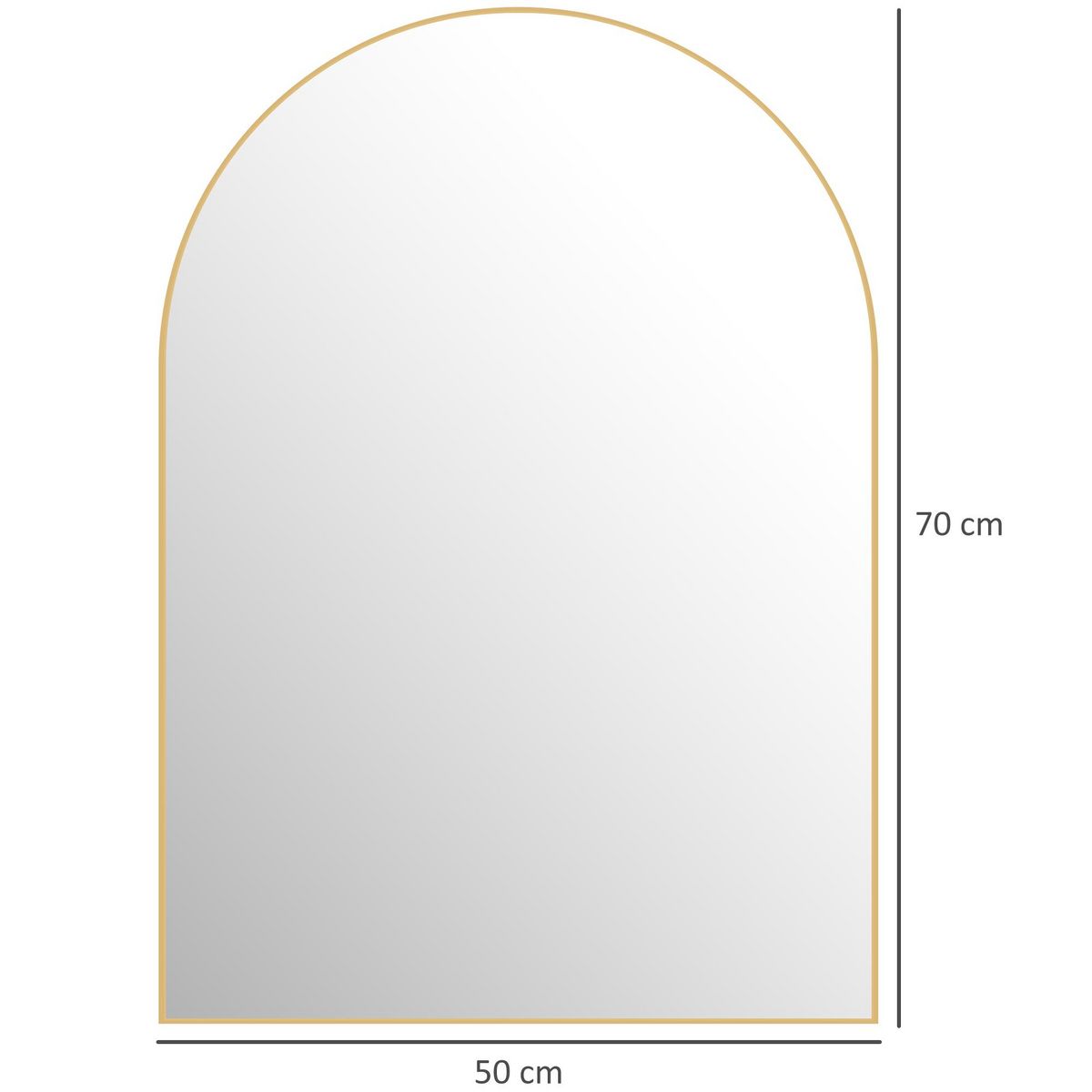 HOMCOM Miroir mural arqué 50 x 70 cm haute définition cadre alliage aluminium doré