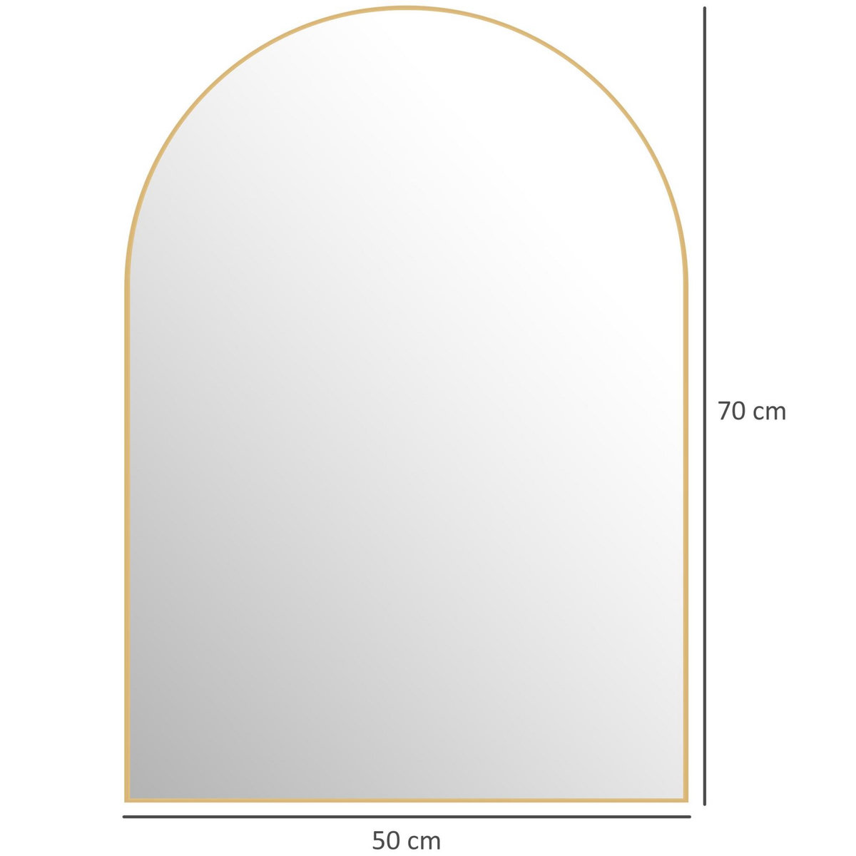 HOMCOM Miroir mural arqué 50 x 70 cm haute définition cadre alliage aluminium doré