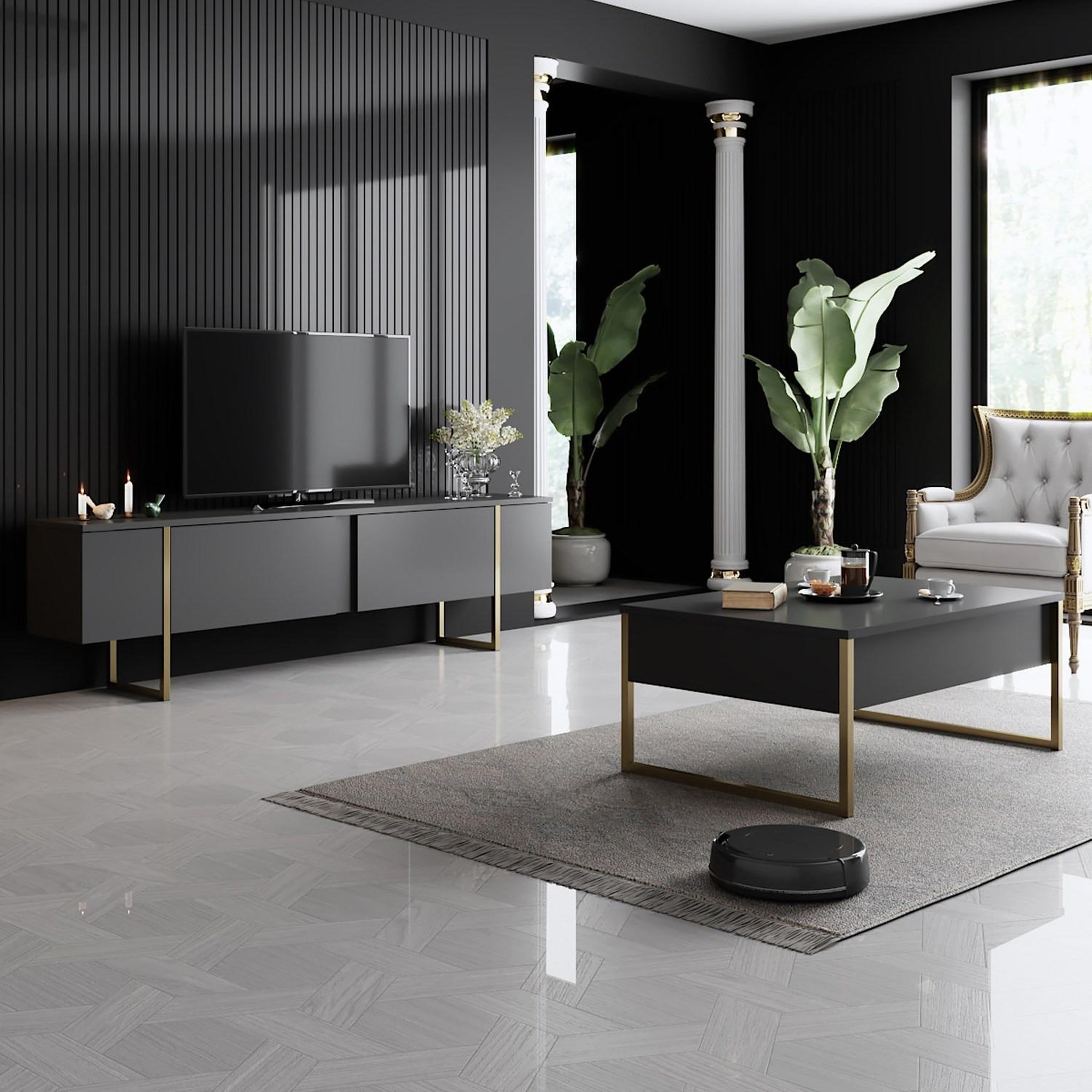 Voir la diapositive 3 : Habitat et Jardin Meuble tv en bois  luxe  - 180 x 30 x 50 cm - or