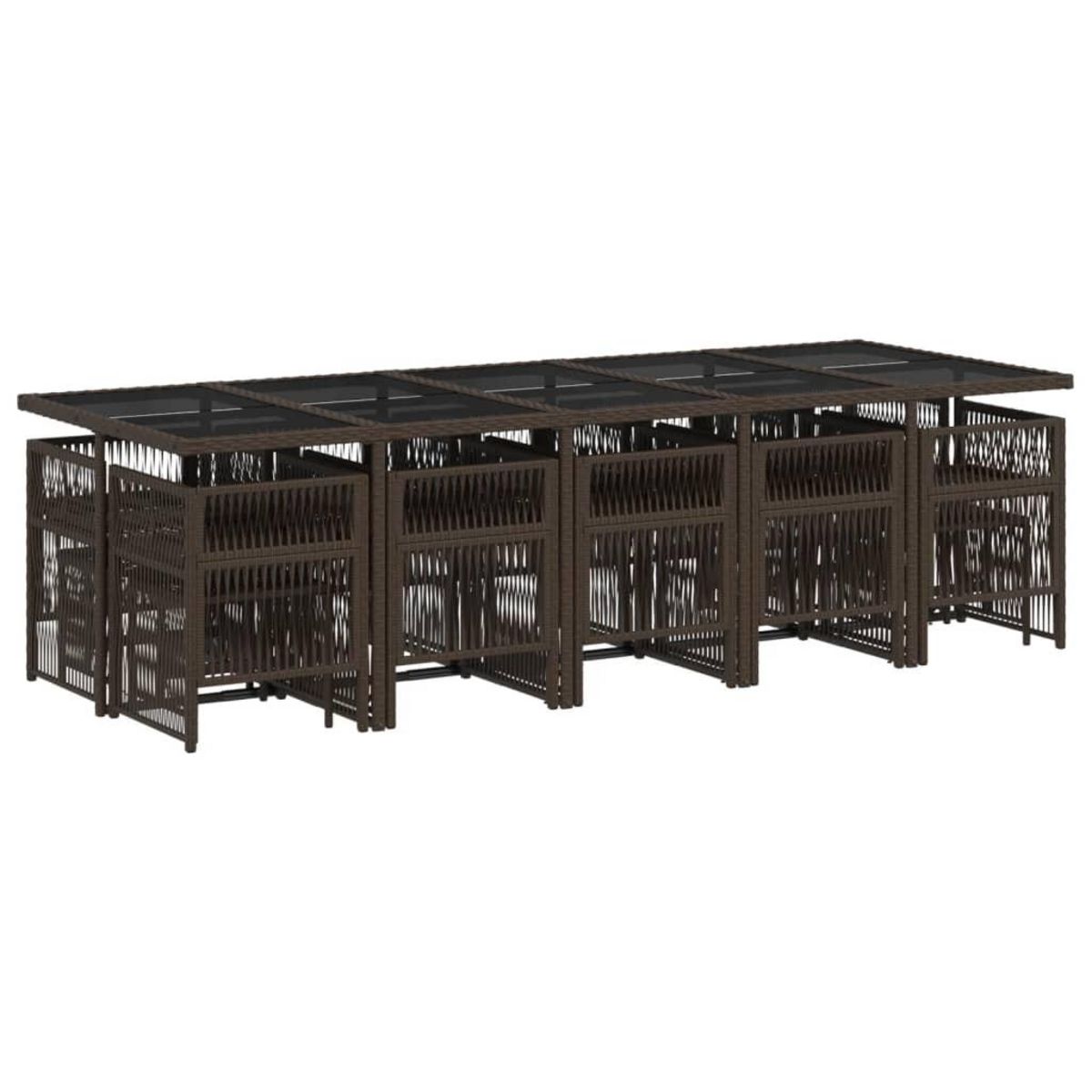 VIDAXL Ensemble a manger de jardin avec coussins 15 pcs marron rotin