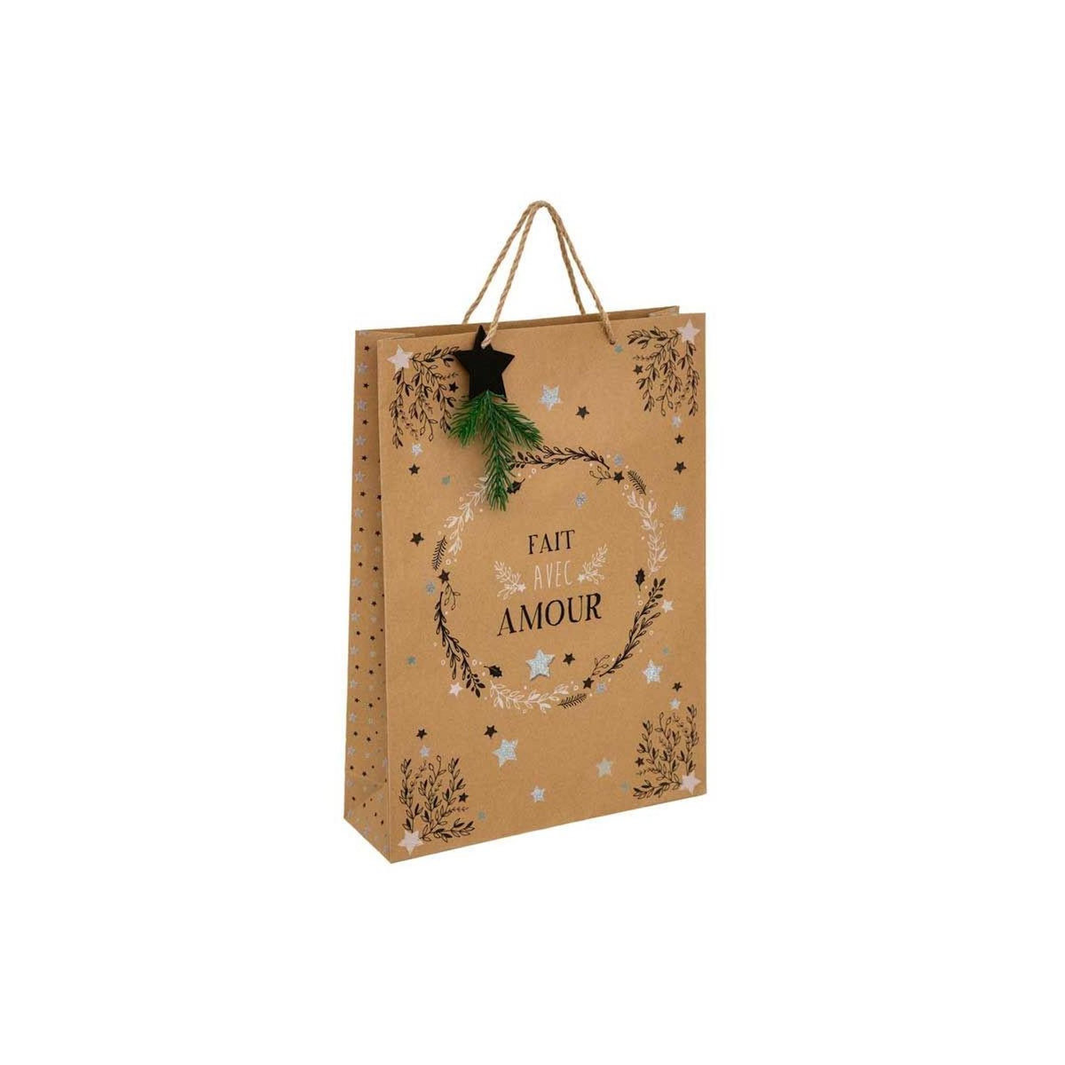 FEERIC LIGHT & CHRISTMAS Sac Cadeau Kraft  Couronne  45cm Naturel
