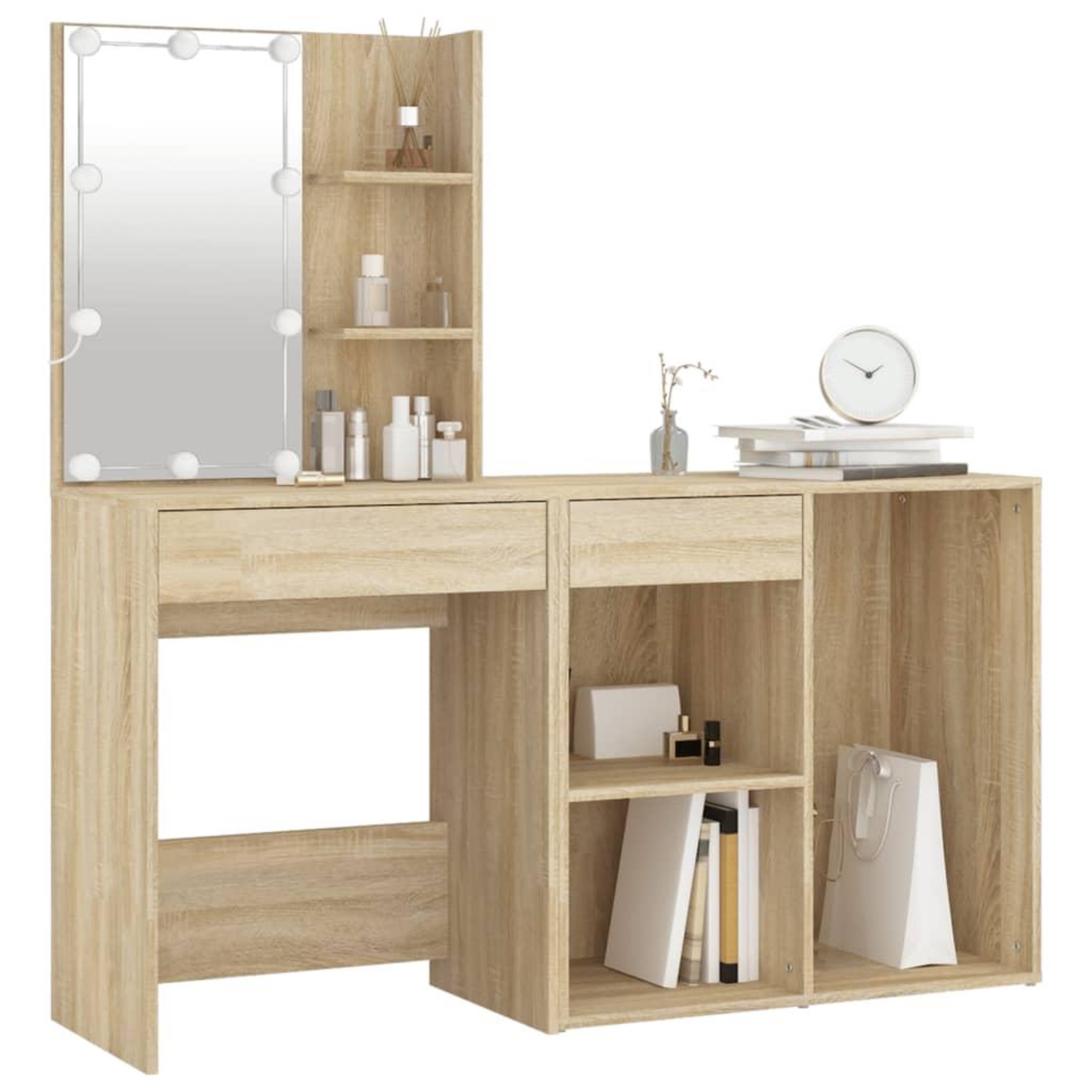 Voir la diapositive 3 : VIDAXL Coiffeuse a LED avec armoire Chene sonoma Bois d'ingenierie