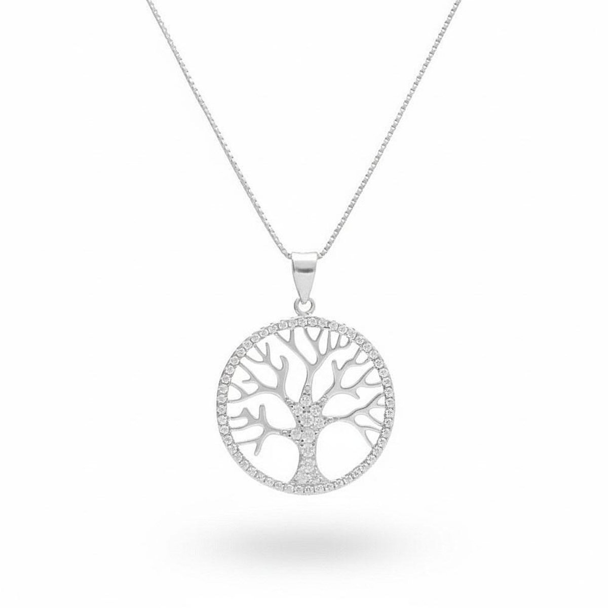 L'ATELIER D'AZUR Collier Argent 925/000 Rhodié - Arbre de Vie Serti de Zirconiums