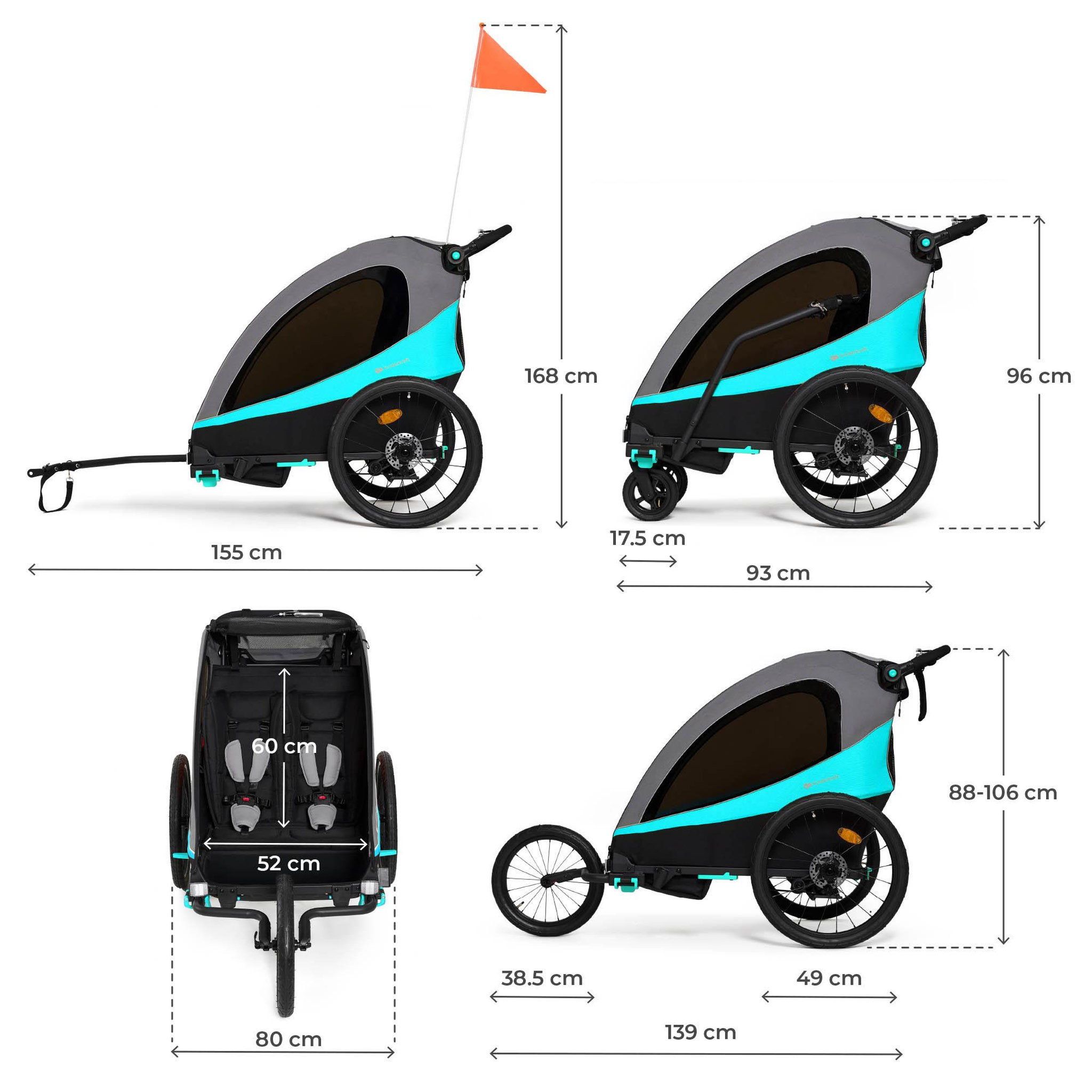 Voir la diapositive 6 : KINDERKRAFT Remorque vélo enfant 3 en 1 convertible