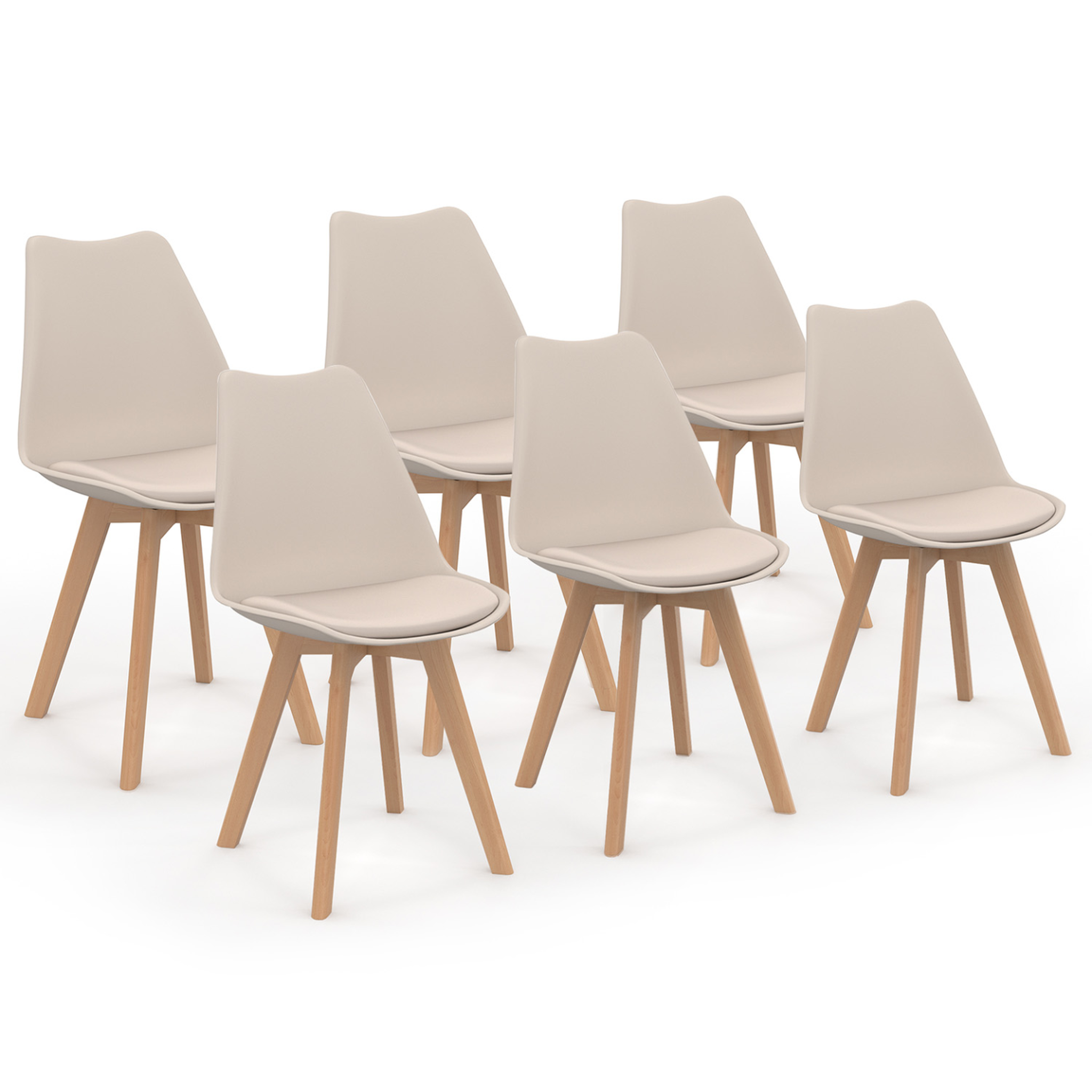 ID MARKET Lot de 6 chaises scandinaves sara beige pour salle à manger