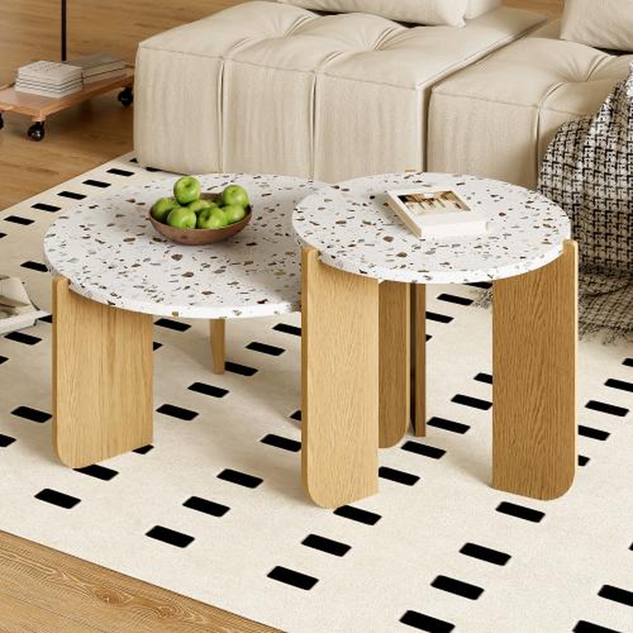 Voir la diapositive 4 : MERAX Lot de 2 tables basses gigognes rectangulaire naturel - 70x70 cm mdf