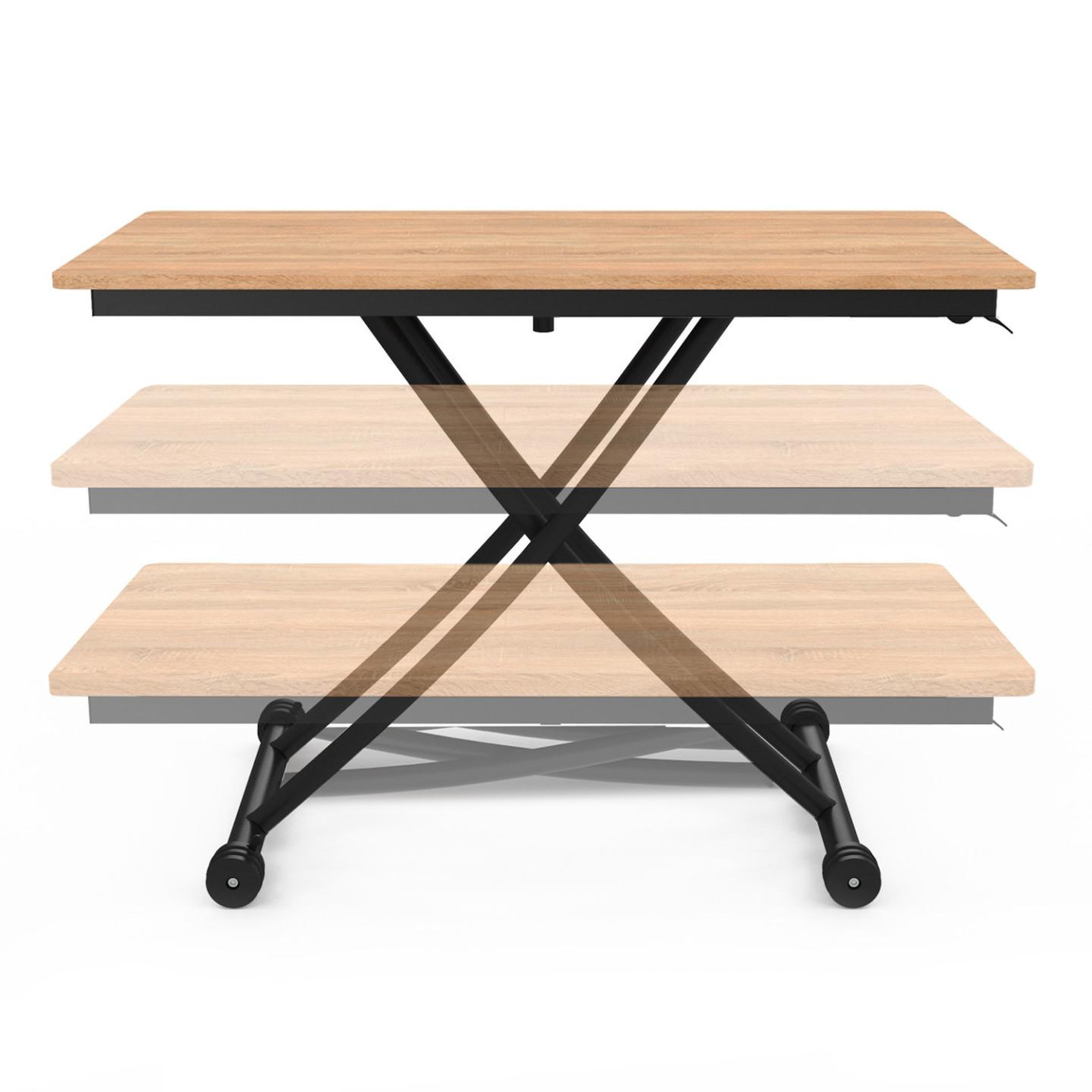 Voir la diapositive 3 : ID MARKET Table basse fixe relevable en table à manger rectangulaire urbana 100 cm bois et noir design industriel
