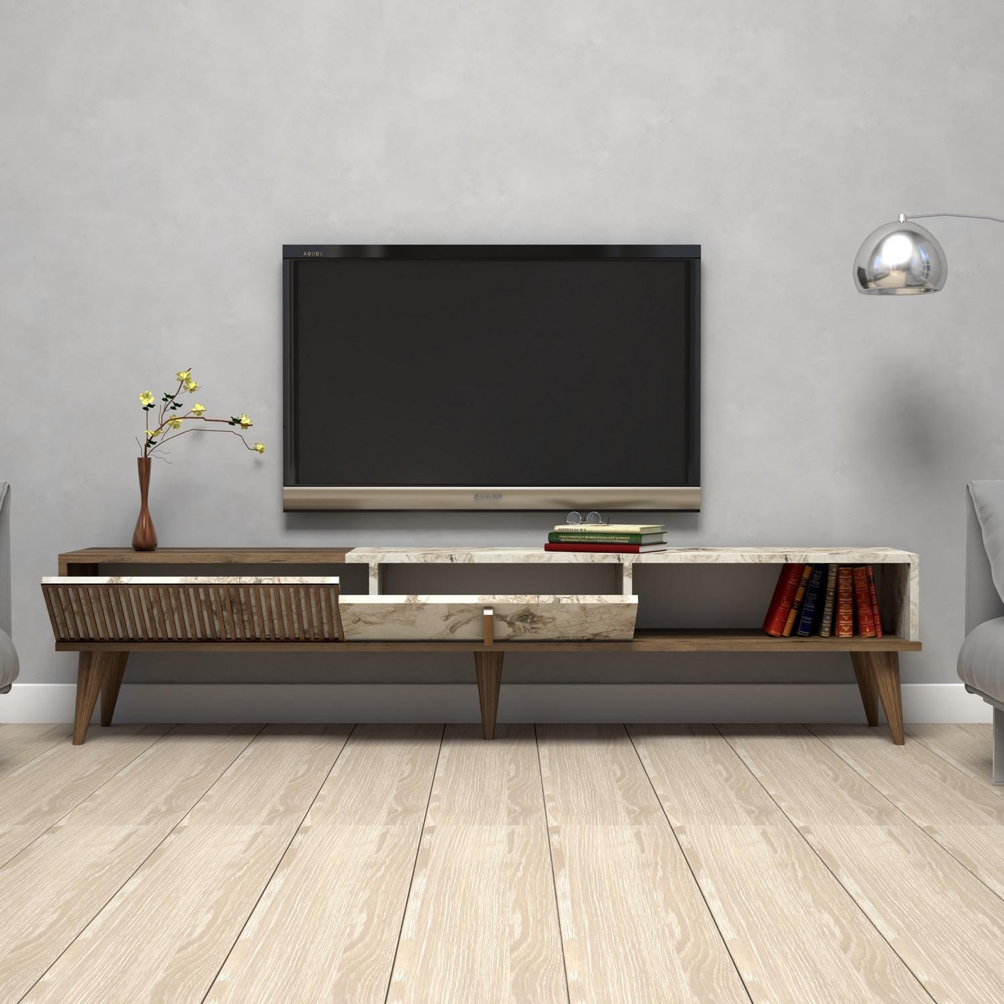 Voir la diapositive 4 : Habitat et Jardin Meuble tv en bois  milan  - 180 x 35 x 40 cm - noyerblanc