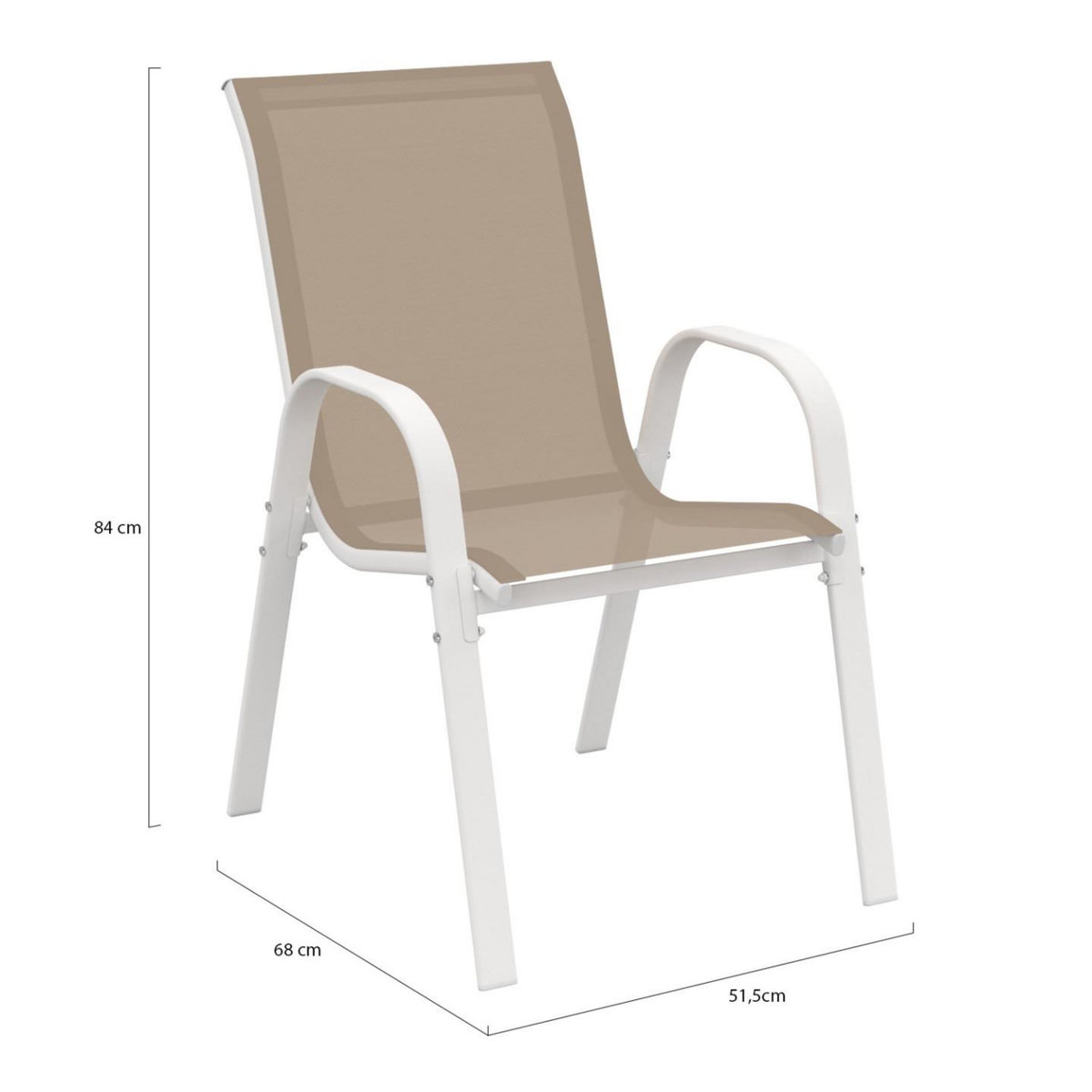 ID MARKET Lot de 6 chaises de jardin LYMA métal et textilène empilables blanc et beige