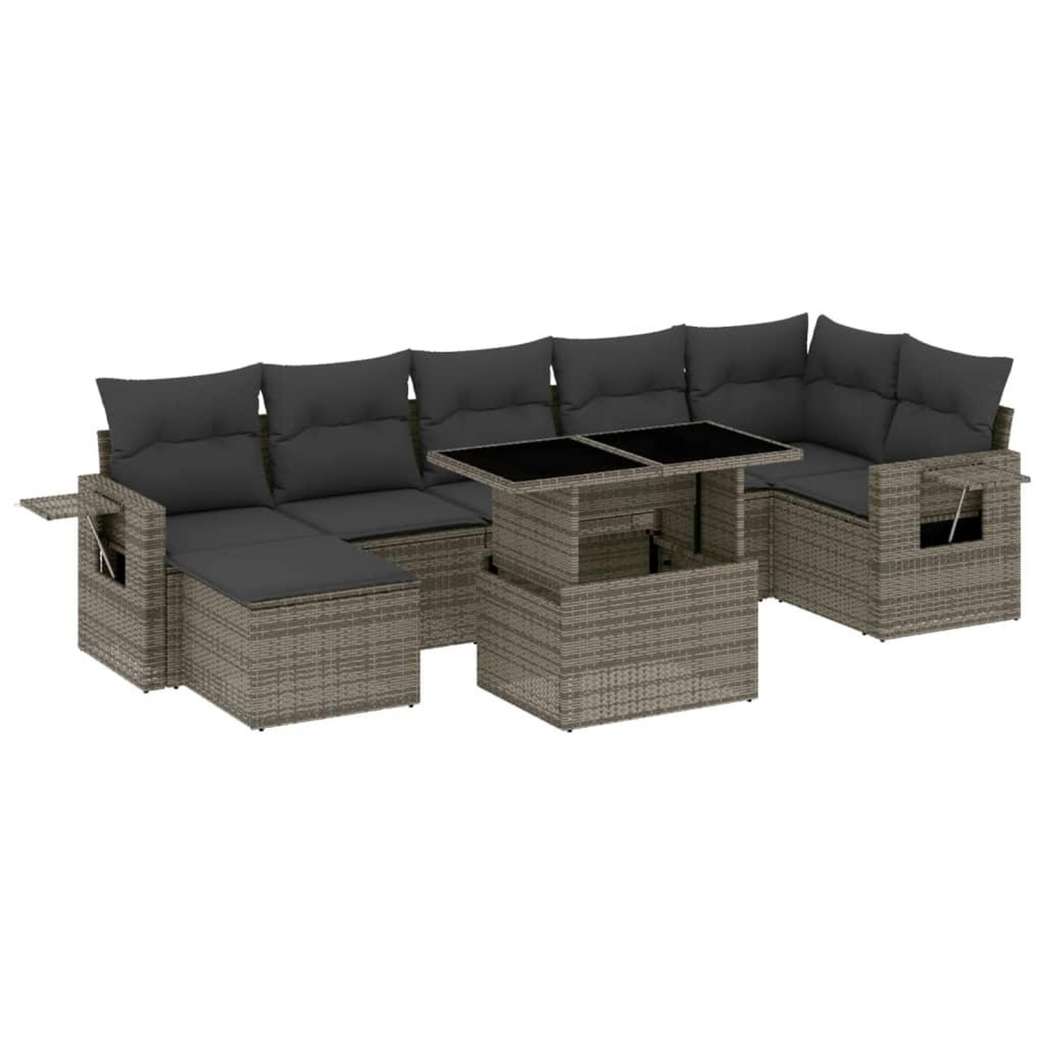 Voir la diapositive 2 : VIDAXL Salon de jardin 8 pcs avec coussins gris resine tressee