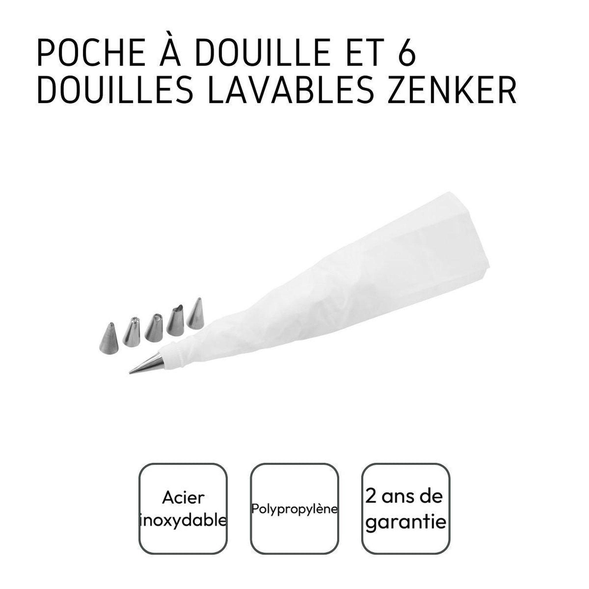 Voir la diapositive 4 : ZENKER Poche à douille et 6 embouts en inox 33 cm zenker smart pastry