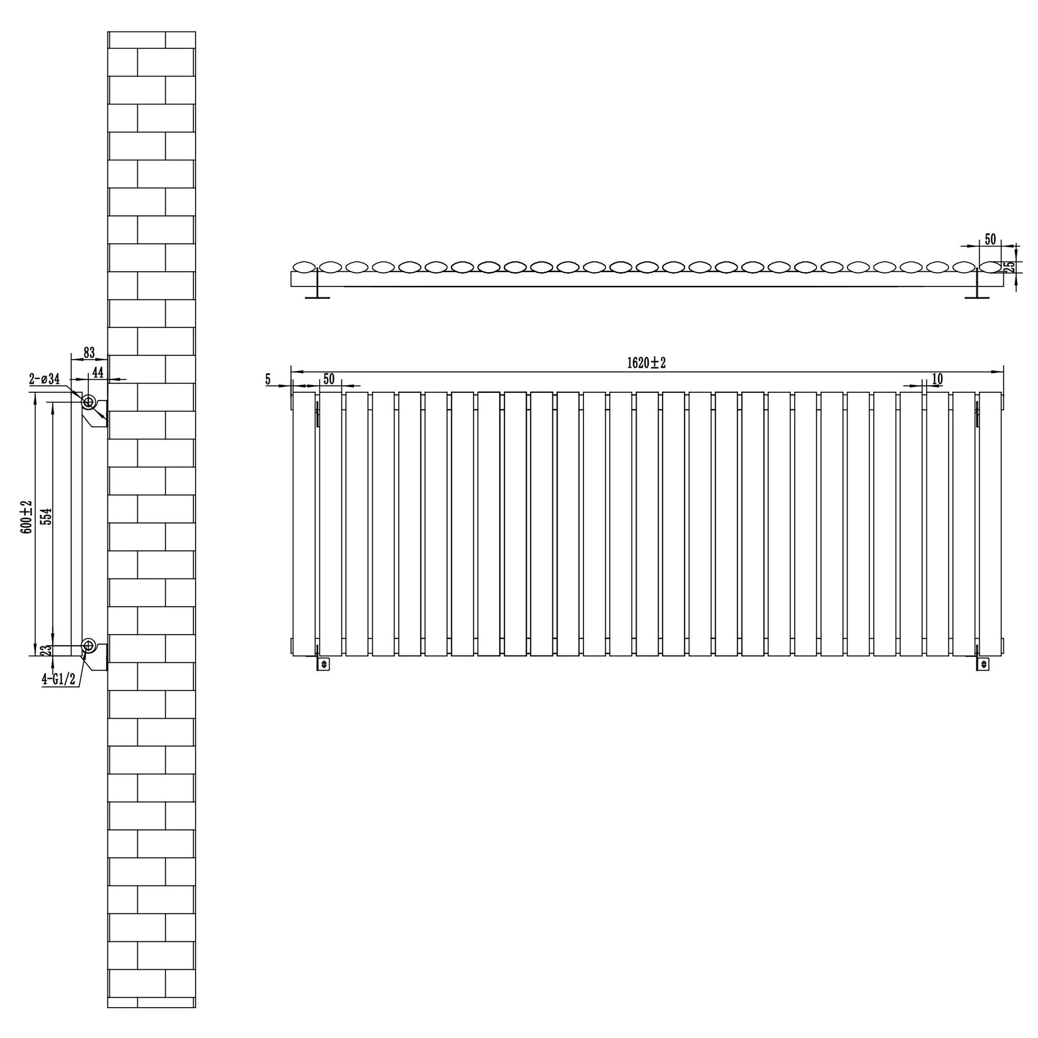 Voir la diapositive 5 : MONSTERSHOP Radiateur à colonnes ovales & vannes, 1 panneau - 600 x 1620 mm