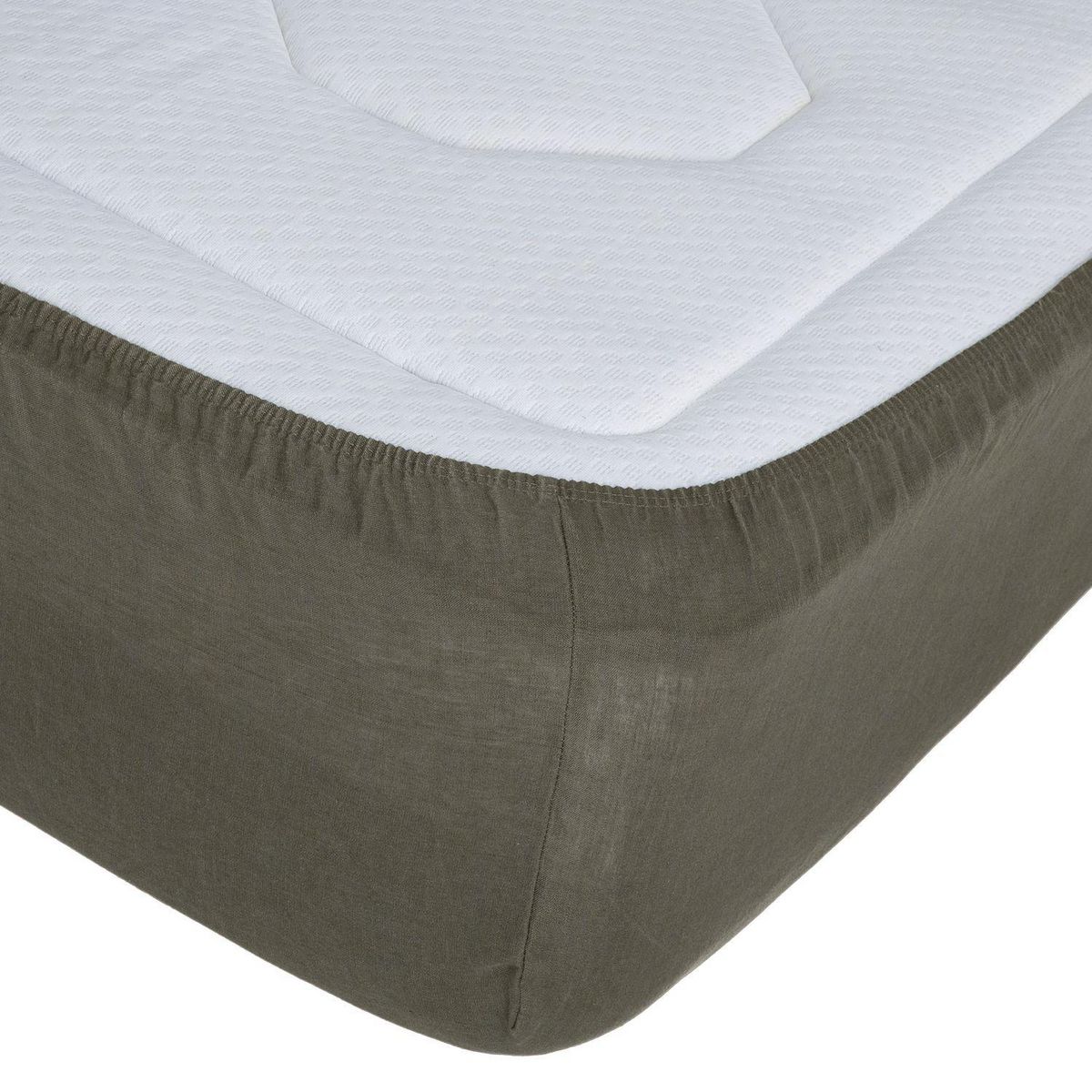 ATMOSPHERA Drap Housse bonnet 30 cm 100% Lin 160x200 cm - Vert Kaki