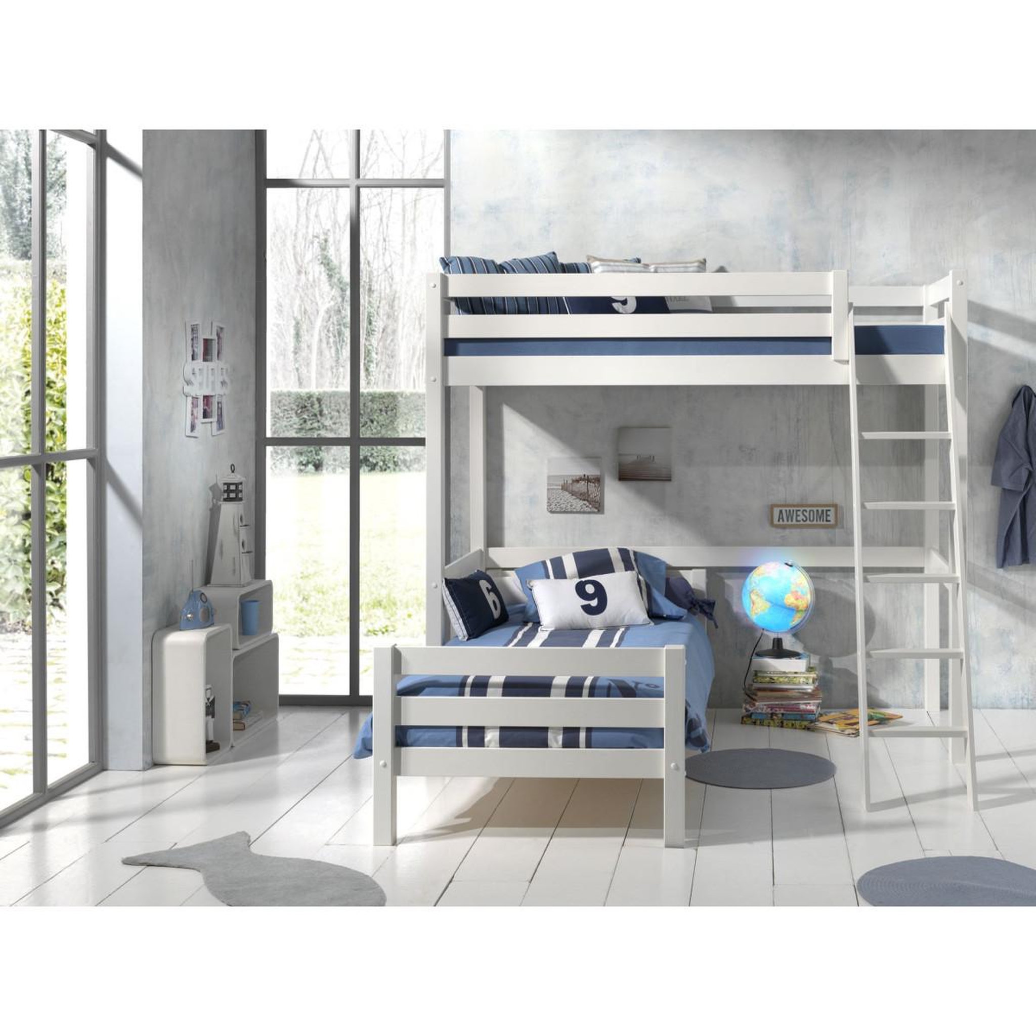 Voir la diapositive 6 : Paris Prix Pack - lit mezzanine enfant & lit simple  pino  90x200cm blanc