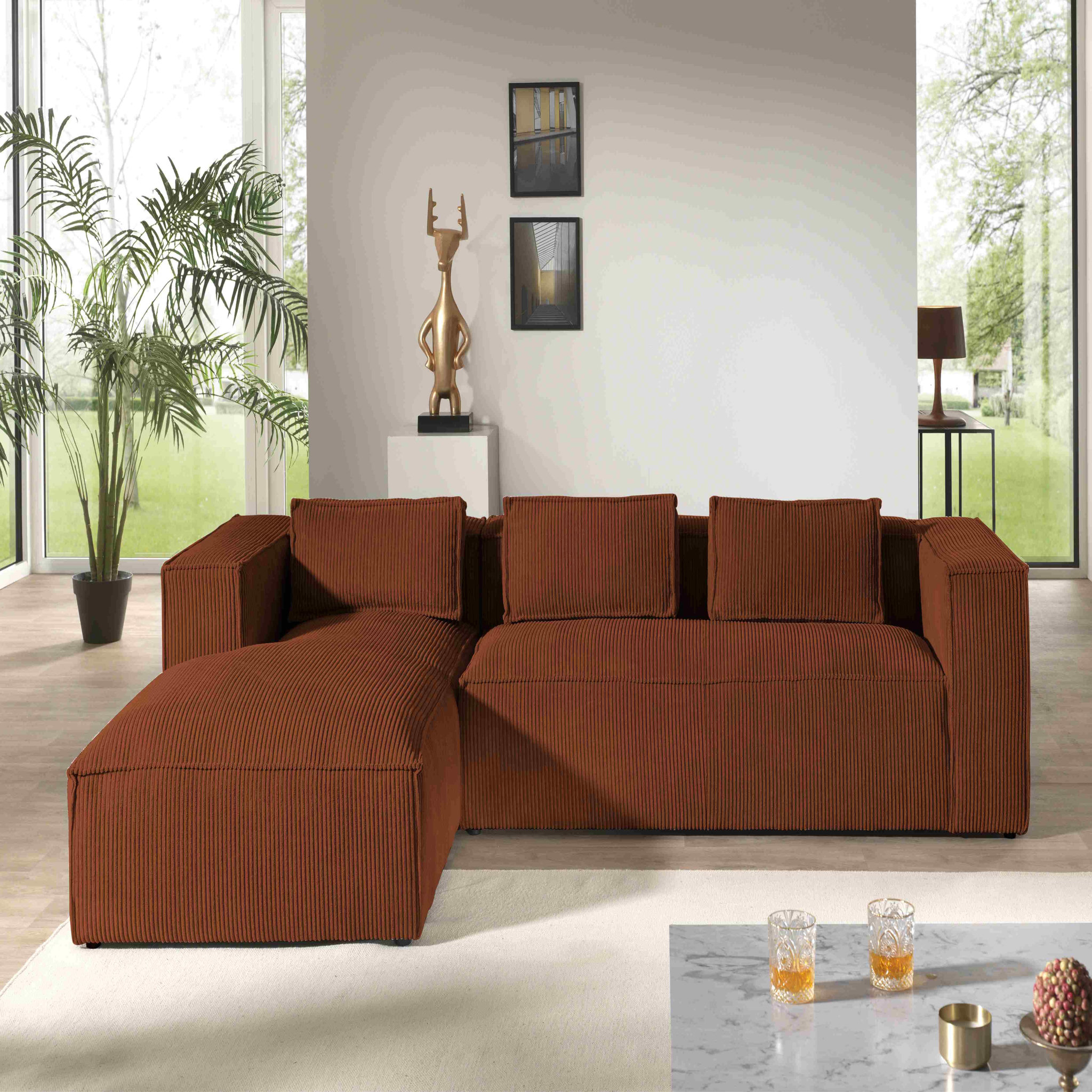Voir la diapositive 5 : LISA DESIGN Stella - canapé d'angle - en velours côtelé - 4 places -style contemporain - gauche