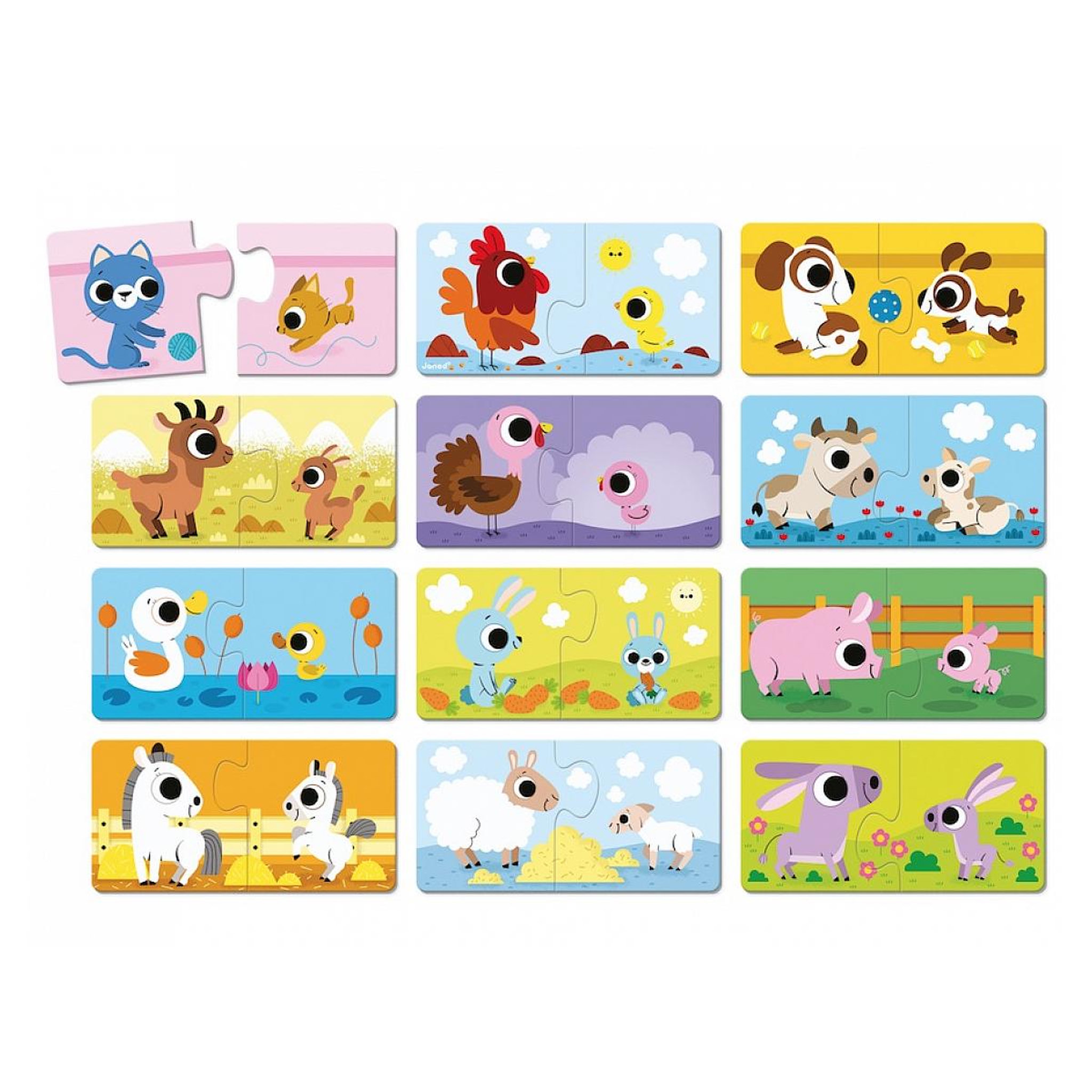 Voir la diapositive 2 : JANOD Puzzles 2 pieces parents et bebes animaux
