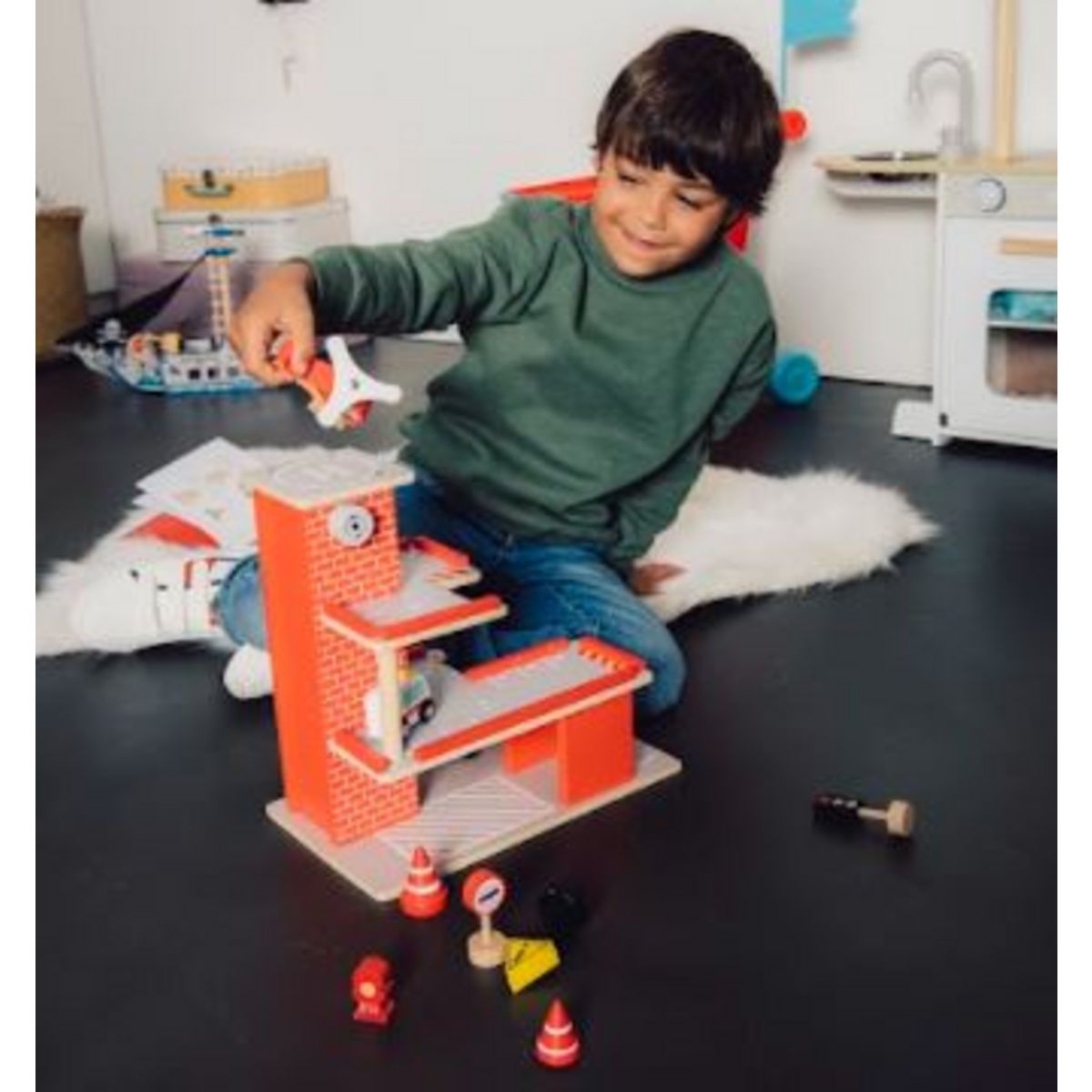 One Two Fun La caserne de pompiers en bois