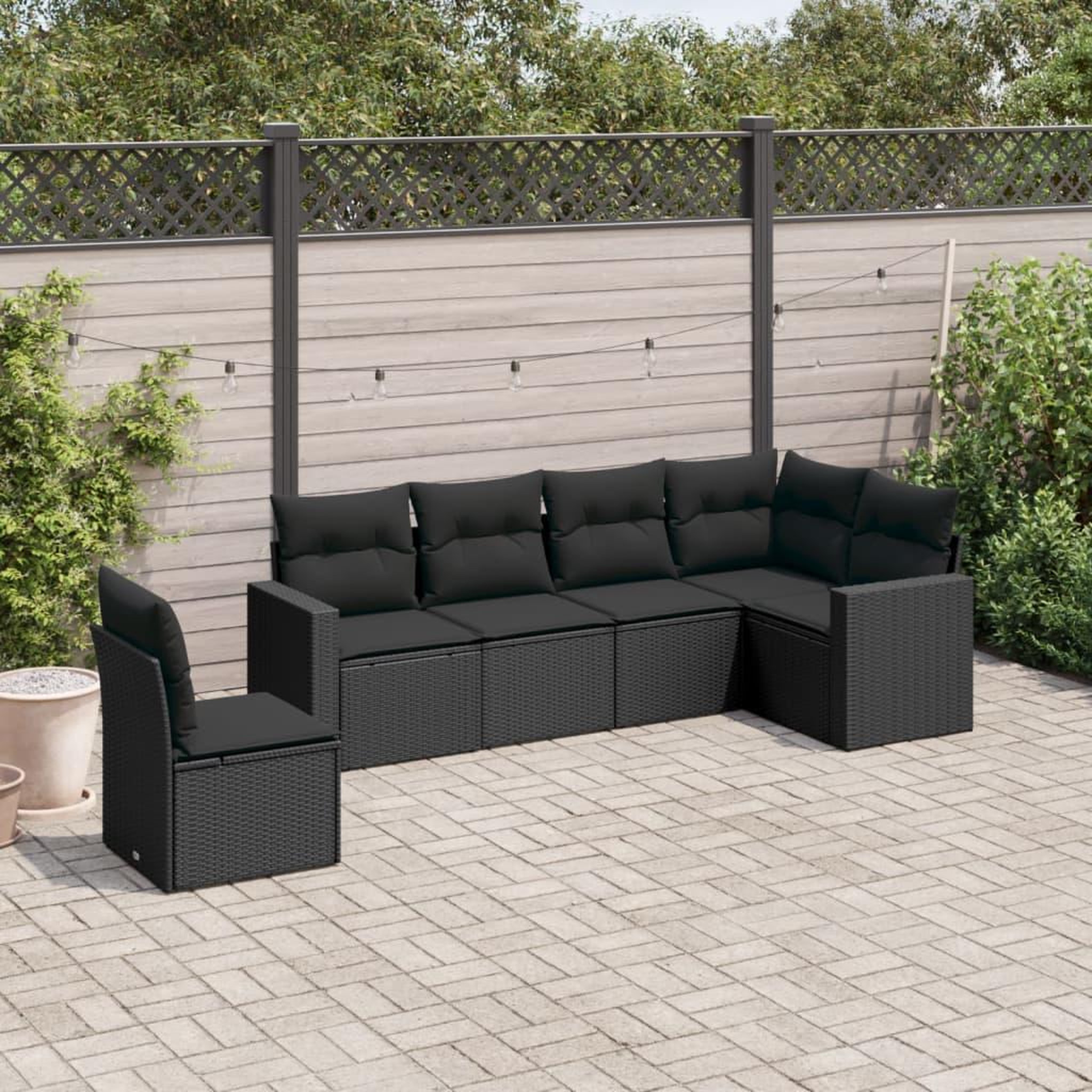 VIDAXL Salon de jardin 6 pcs avec coussins noir resine tressee