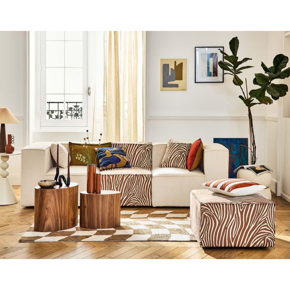 LISA DESIGN Arty - module d'assise sans accoudoirs zèbre en velours