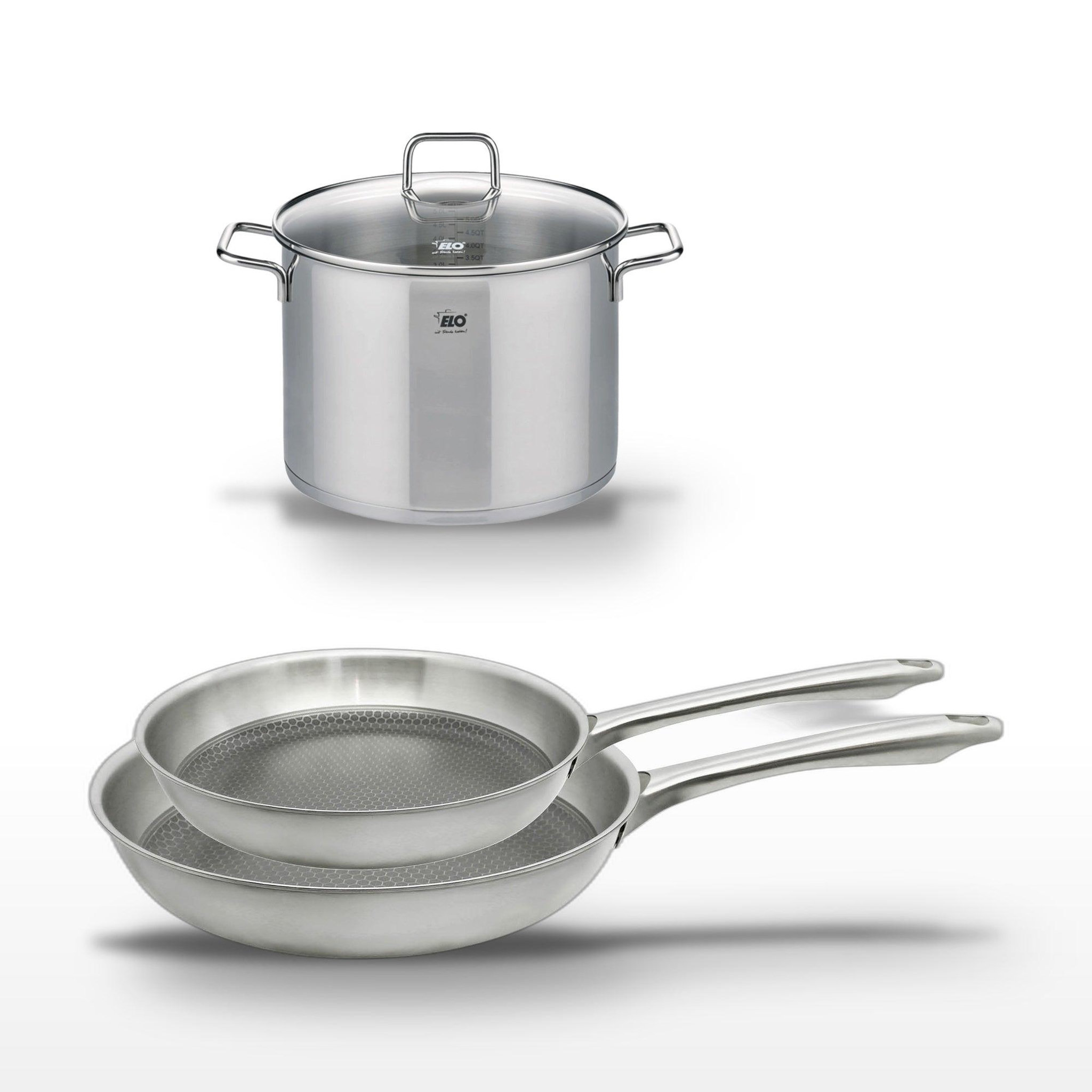 ELO Lot de 2 poêles 24/28 cm et faitout 26 cm elo relief passion