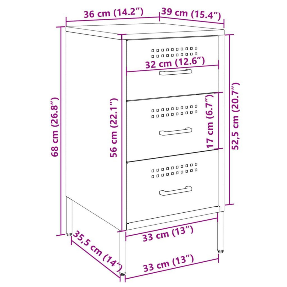 VIDAXL Tables de chevet 2 pcs noir 36x39x68 cm acier