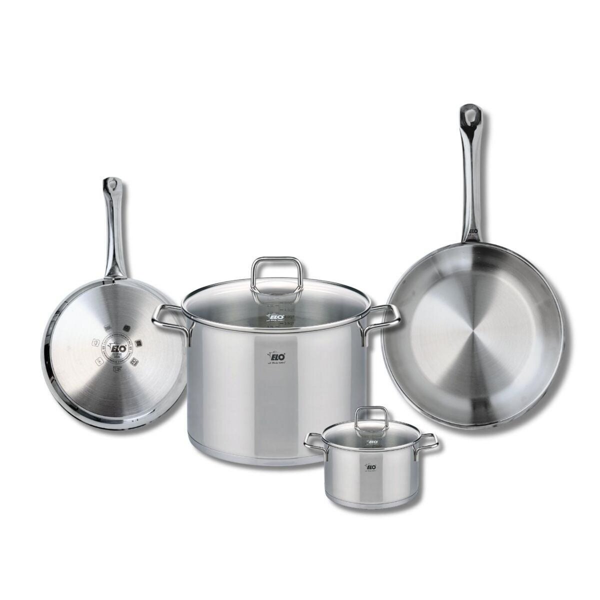 ELO Set de 2 Poêles de cuisson 24 et 28 cm et 2 faitouts 14 et 26 cm Elo Profi Citrin