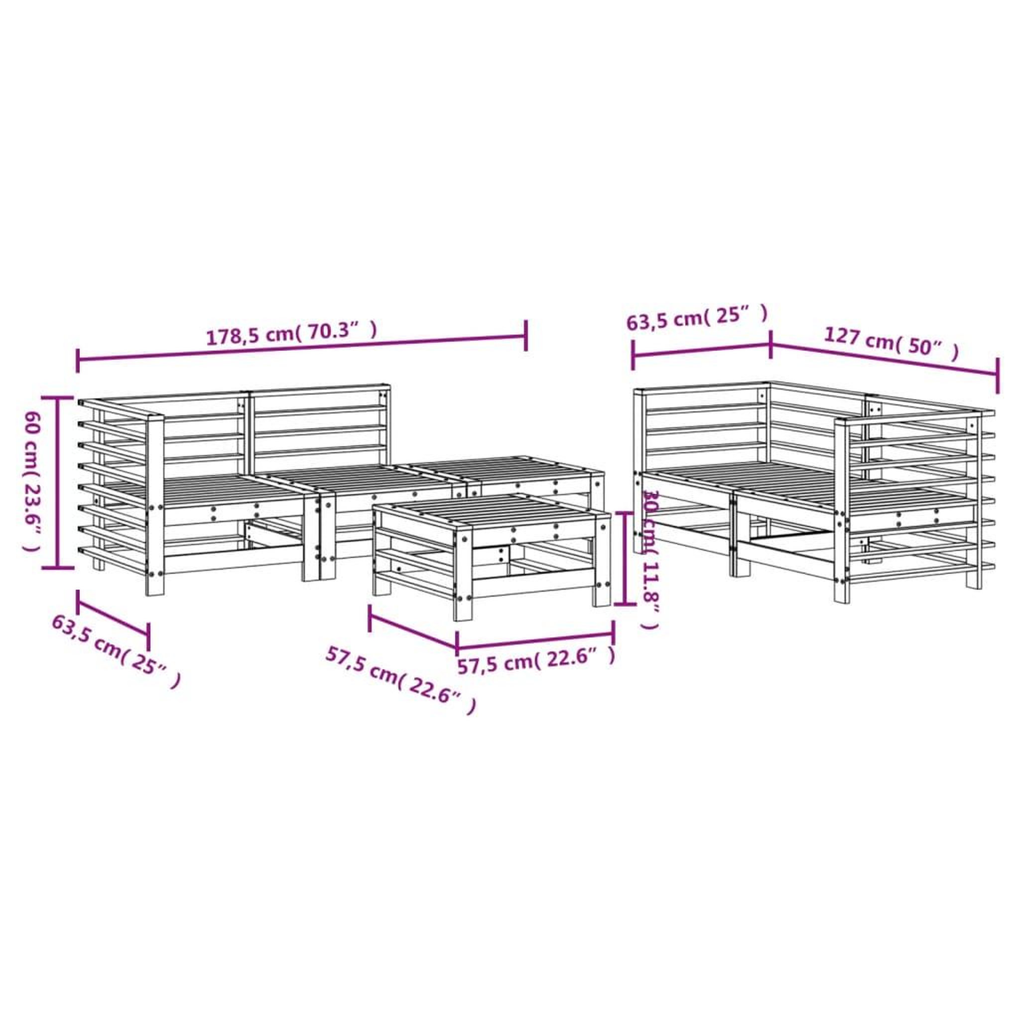 Voir la diapositive 6 : VIDAXL Salon de jardin 6 pcs bois de pin impregne