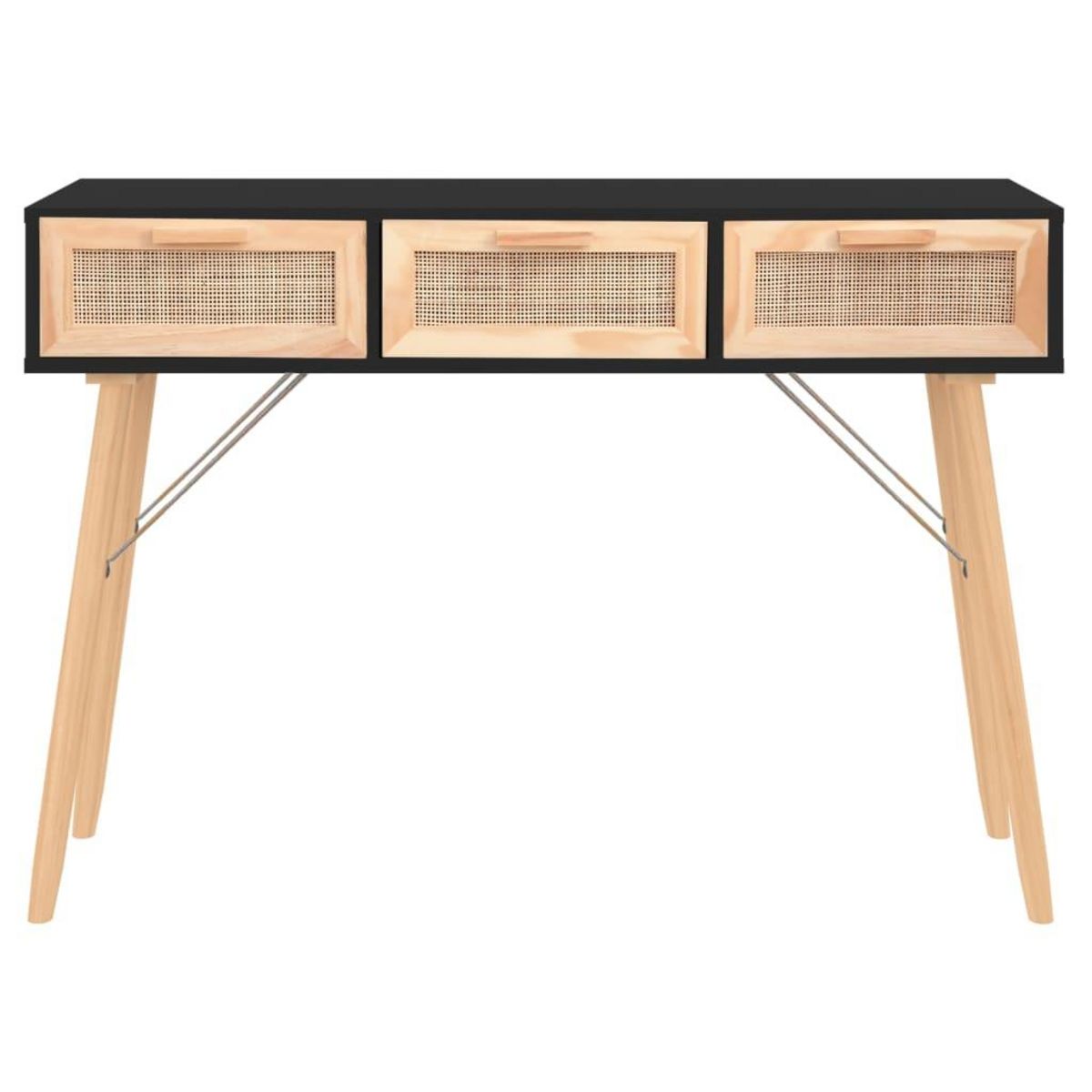 VIDAXL Table console Noir 105x30x75 cm Bois massif pin /rotin naturel