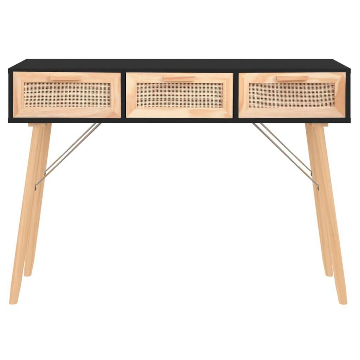 VIDAXL Table console Noir 105x30x75 cm Bois massif pin /rotin naturel