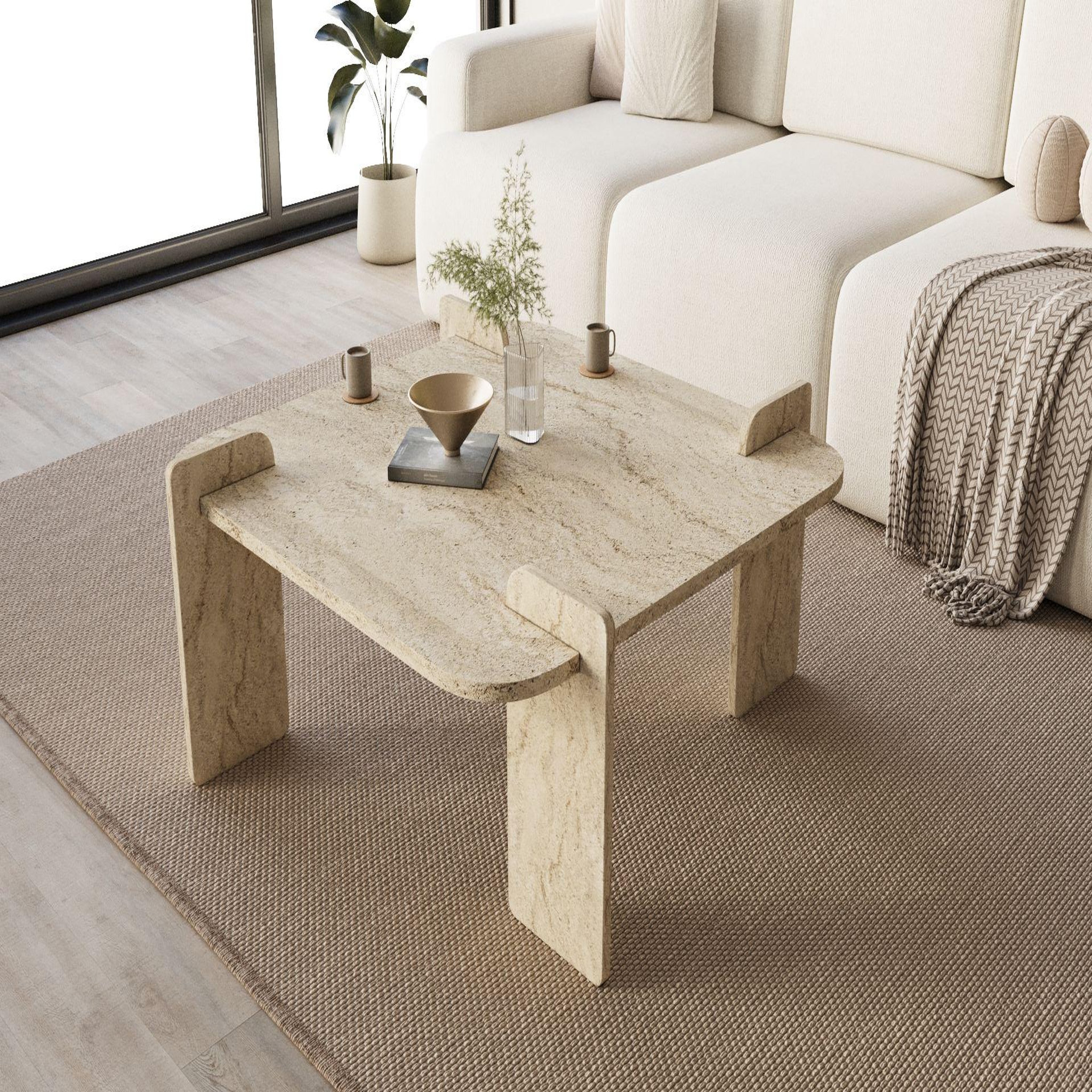 Voir la diapositive 2 : Habitat et Jardin Table basse en bois  woog  90 x 90 x 35 cm - travertin