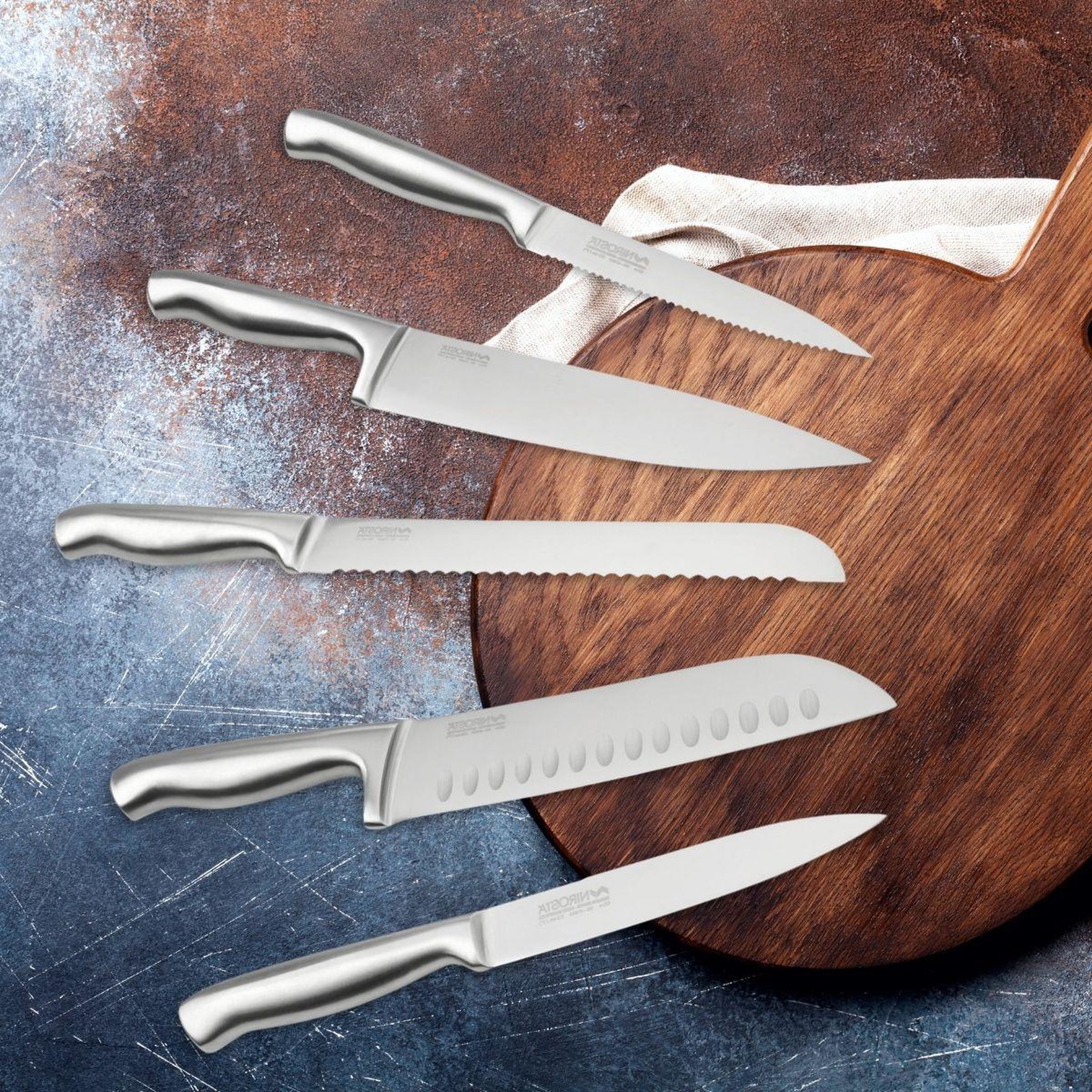 Voir la diapositive 2 : NIROSTA Ensemble de 5 couteaux de cuisine professionnels en inox de 24 à 33,5 cm Nirosta Star