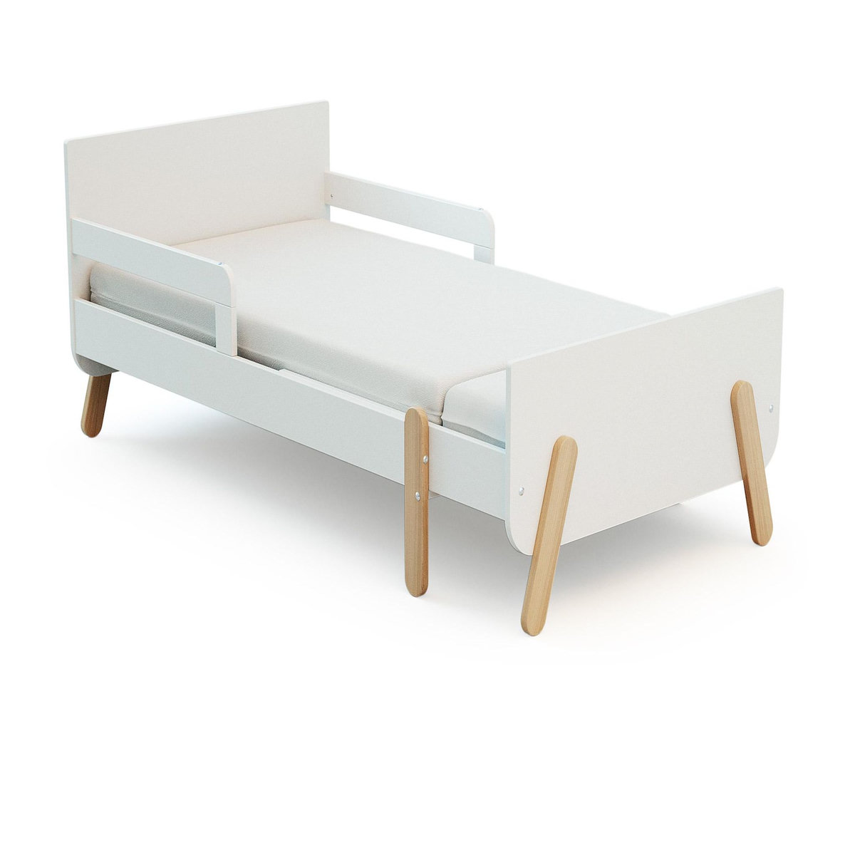 WEBABY Lit enfant extensible en bois 80x140-165-190 PIRATE avec matelas - Blanc