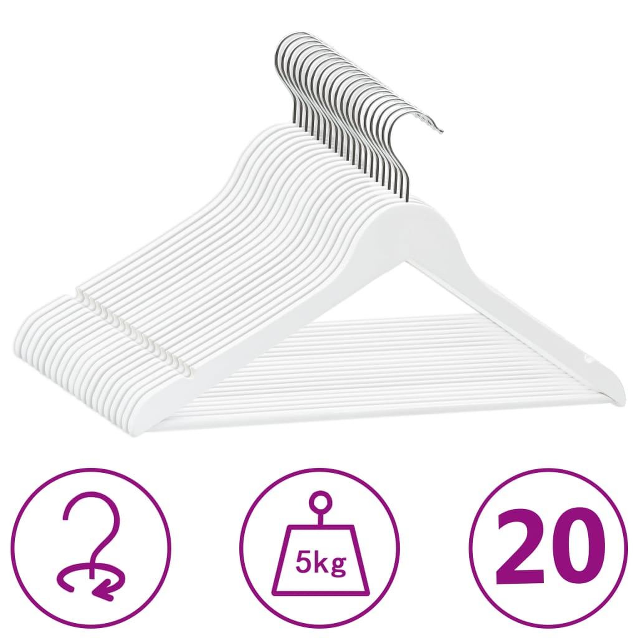 Voir la diapositive 1 : VIDAXL Cintres antiderapants 20 pcs Blanc Bois dur