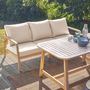 Voir la diapositive 4 : SWEEEK Salon de jardin 7 places CARNOTA DINING en bois d'acacia. table rectangulaire. coussins beige