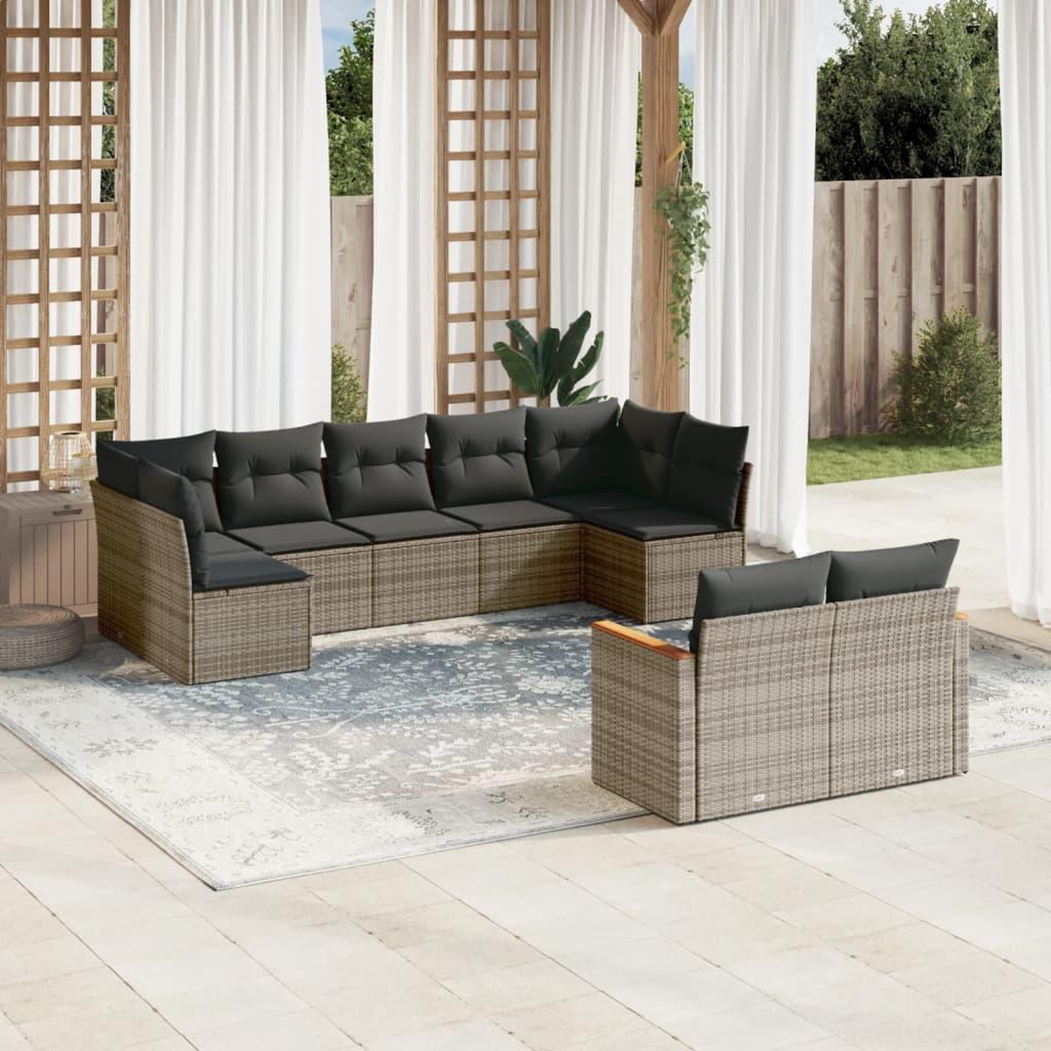 VIDAXL Salon de jardin 9 pcs avec coussins gris resine tressee
