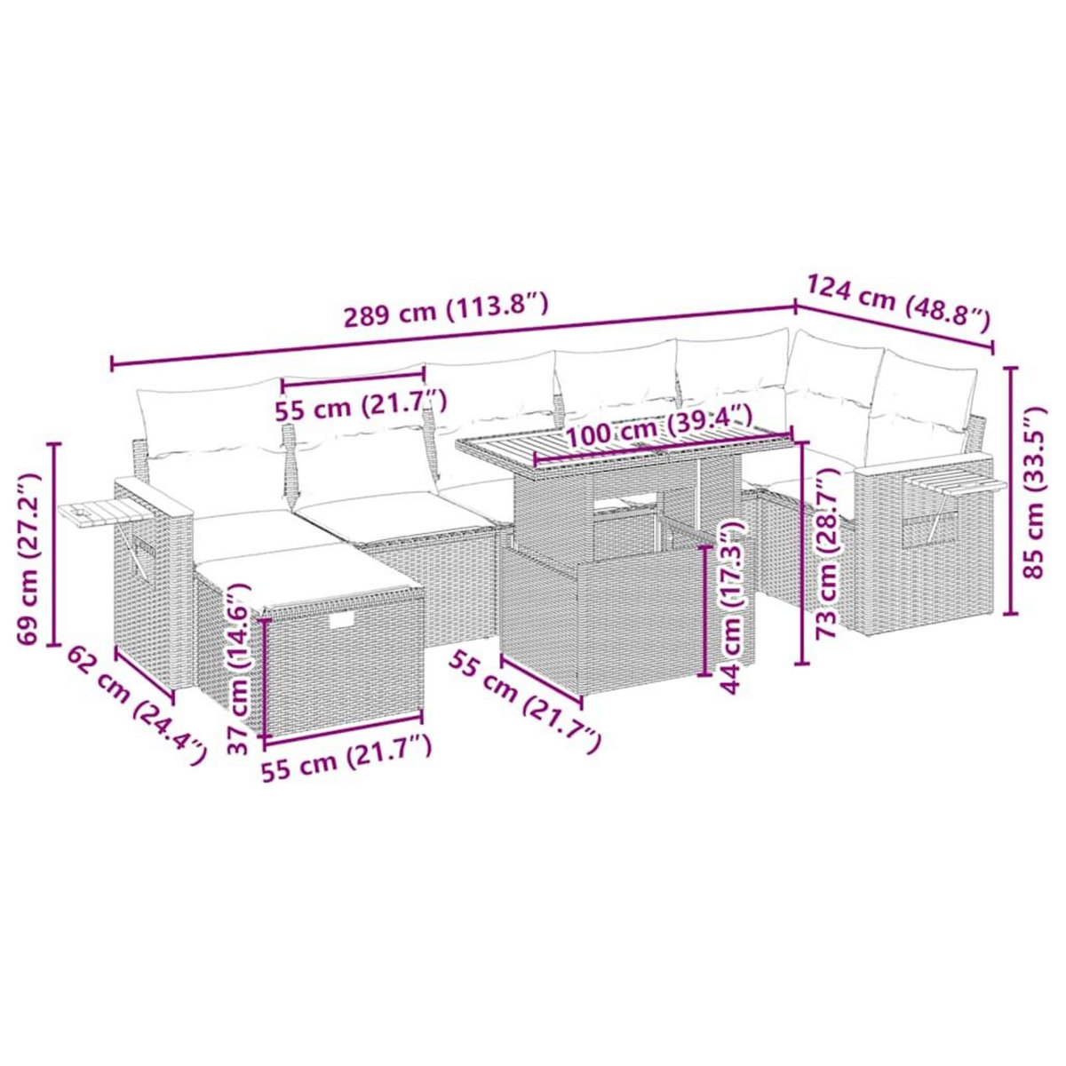 VIDAXL Salon de jardin avec coussins 8 pcs beige resine tressee