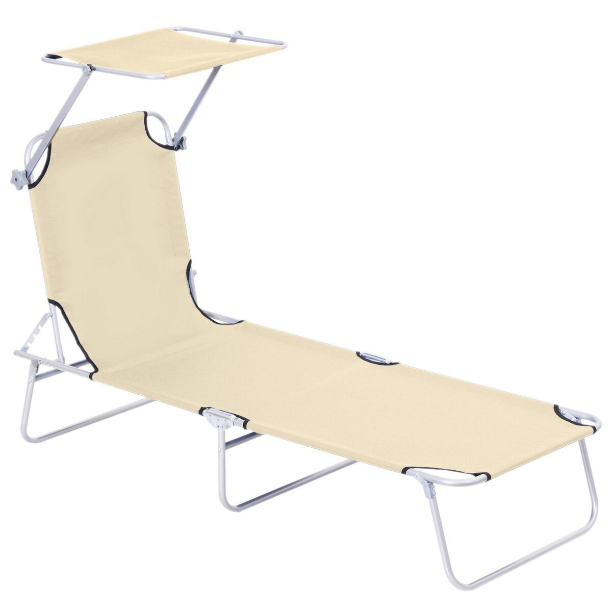 OUTSUNNY Transat bain de soleil pliable grand confort dossier et pare-soleil réglable multi-positions beige