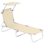 OUTSUNNY Transat bain de soleil pliable grand confort dossier et pare-soleil réglable multi-positions beige