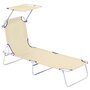 Voir la diapositive 1 : OUTSUNNY Transat bain de soleil pliable grand confort dossier et pare-soleil réglable multi-positions beige