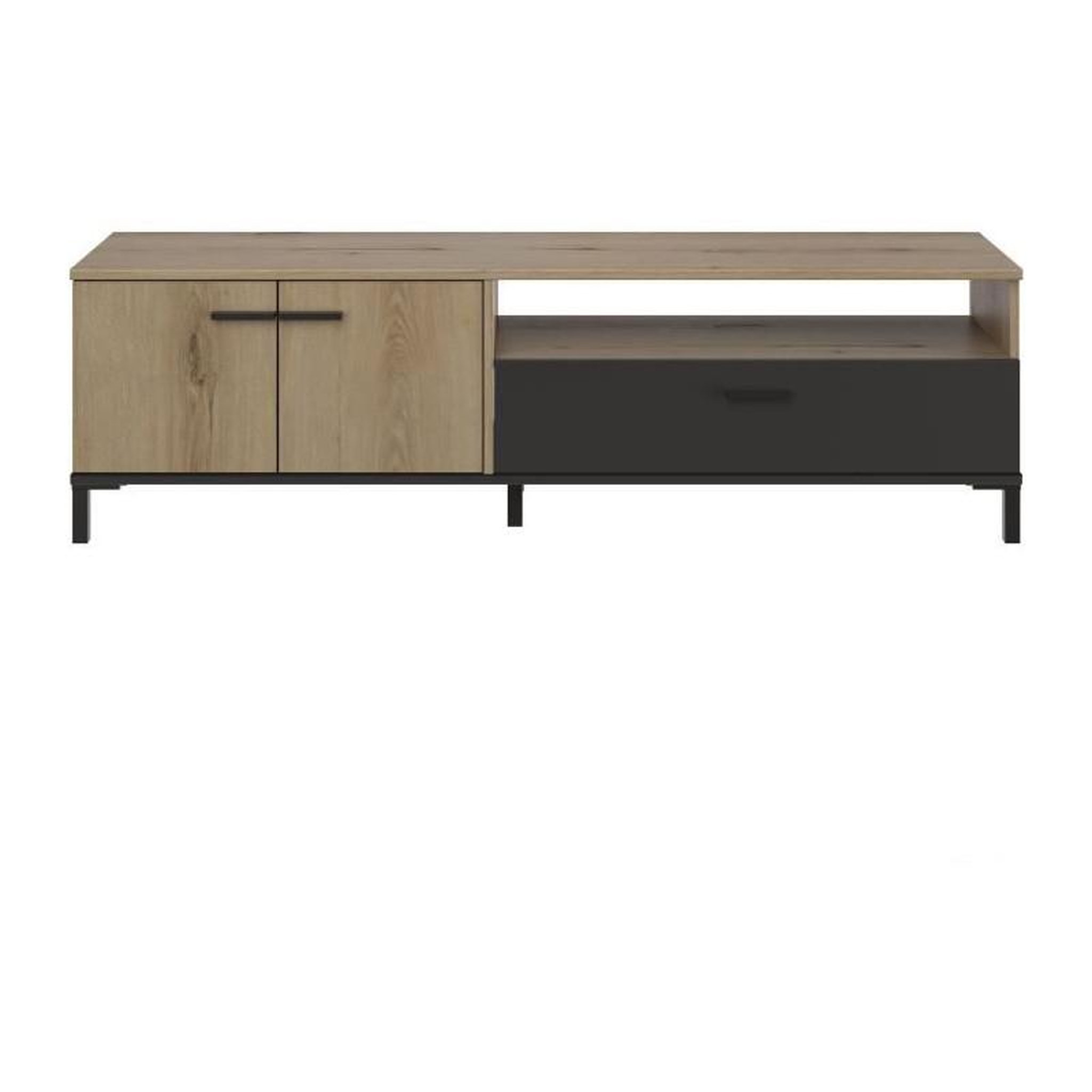 Voir la diapositive 3 : GAMI Banc TV - TRUST - Chene / Noir - 2 portes - 1 tiroir - 140 x 40 x 47 cm - GAMI