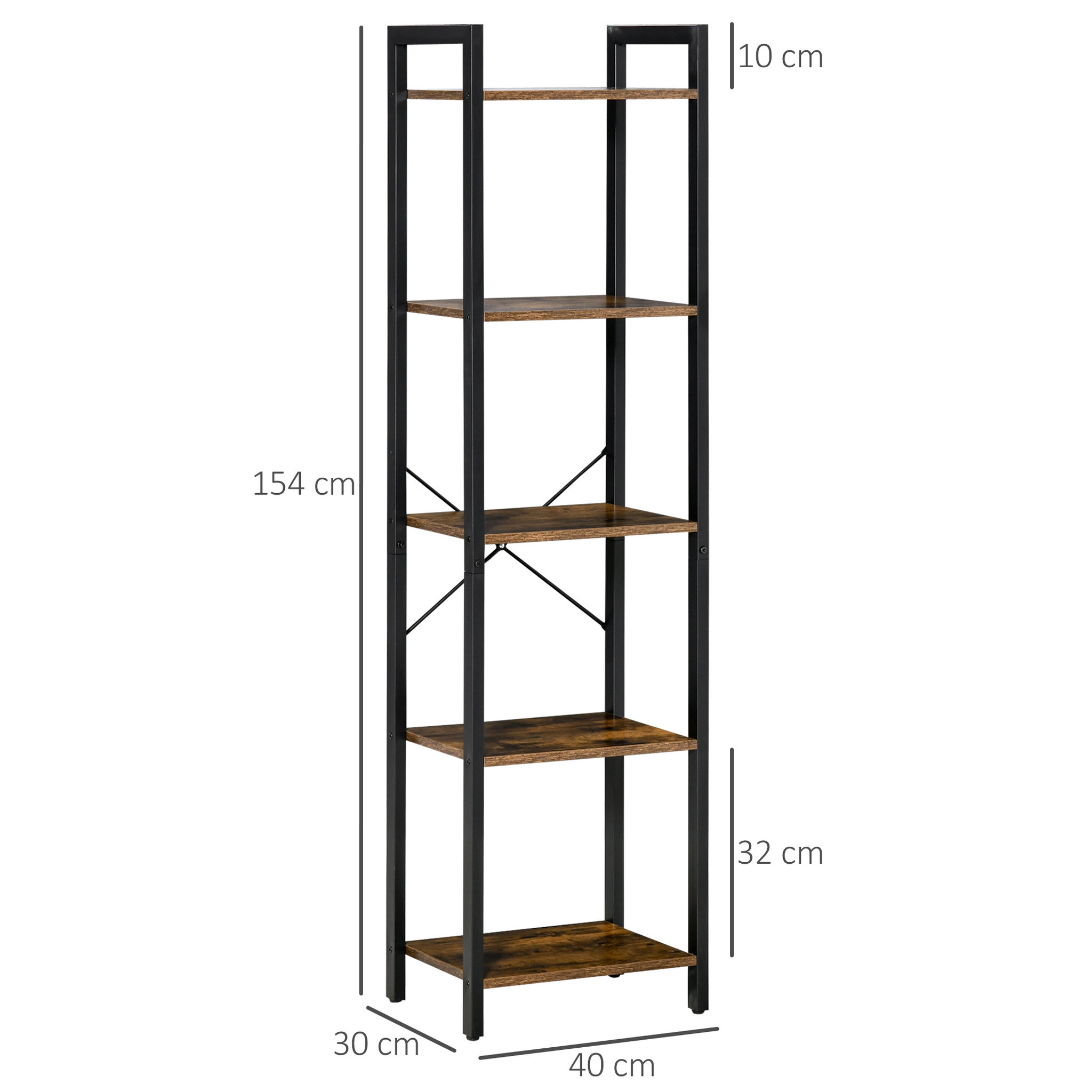 Voir la diapositive 3 : HOMCOM Étagère bibliothèque style industriel H154 cm 5 étagères acier noir panneaux particules aspect bois vieilli