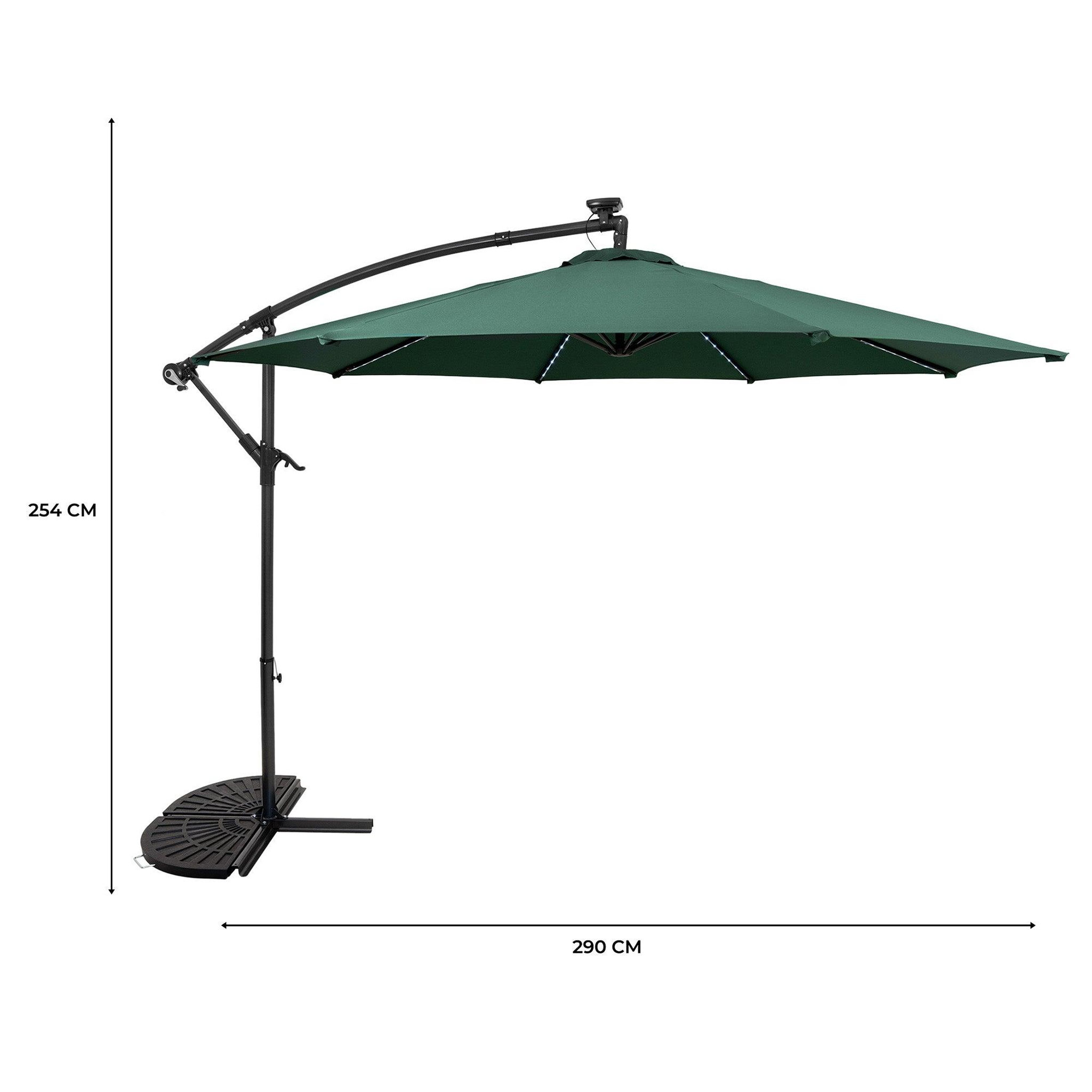 Voir la diapositive 5 : Monster Parasol Banane à Mât Déporté à LED 3 m & 2 Pieds en Éventail