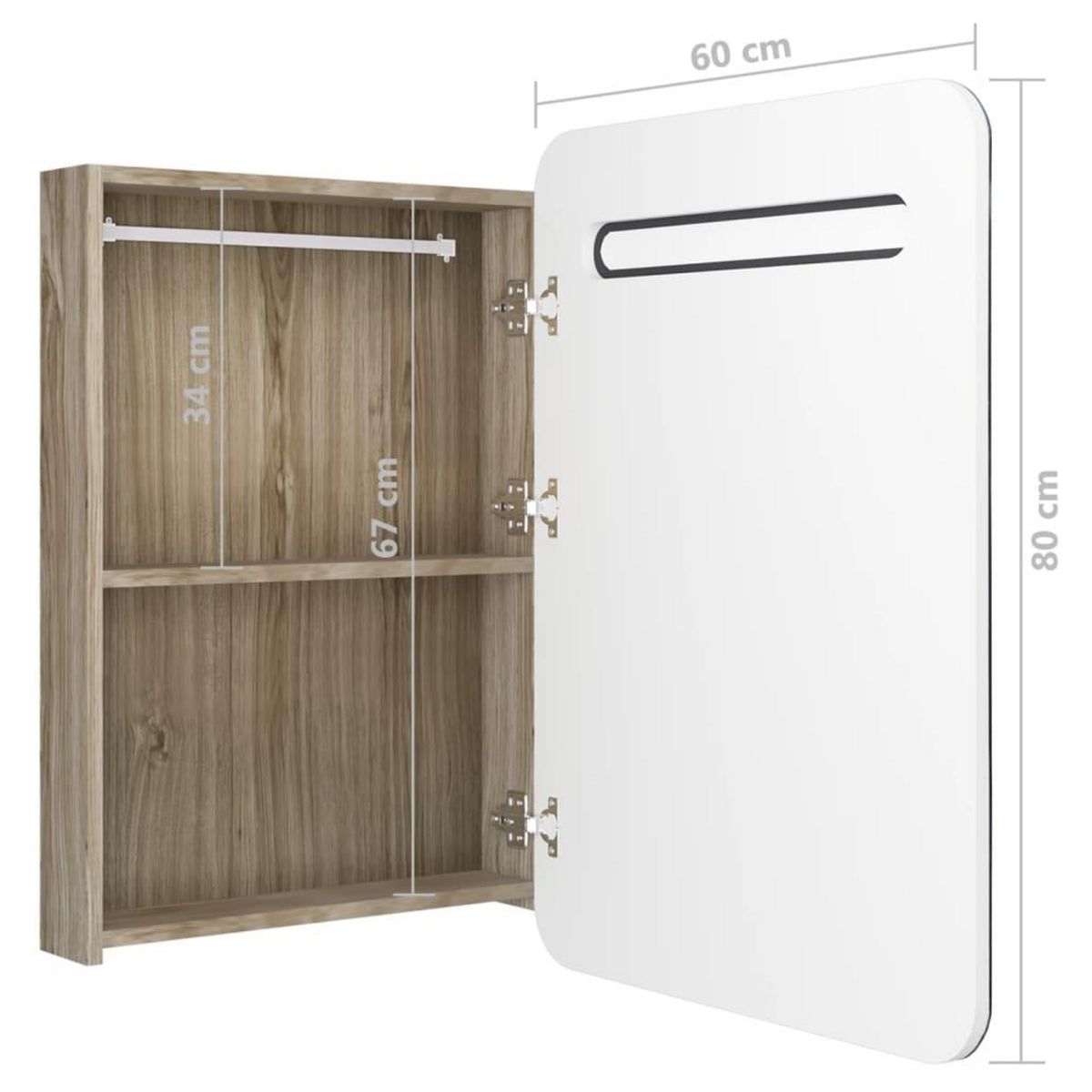 VIDAXL Armoire de salle de bain a miroir LED blanc et chene 60x11x80cm
