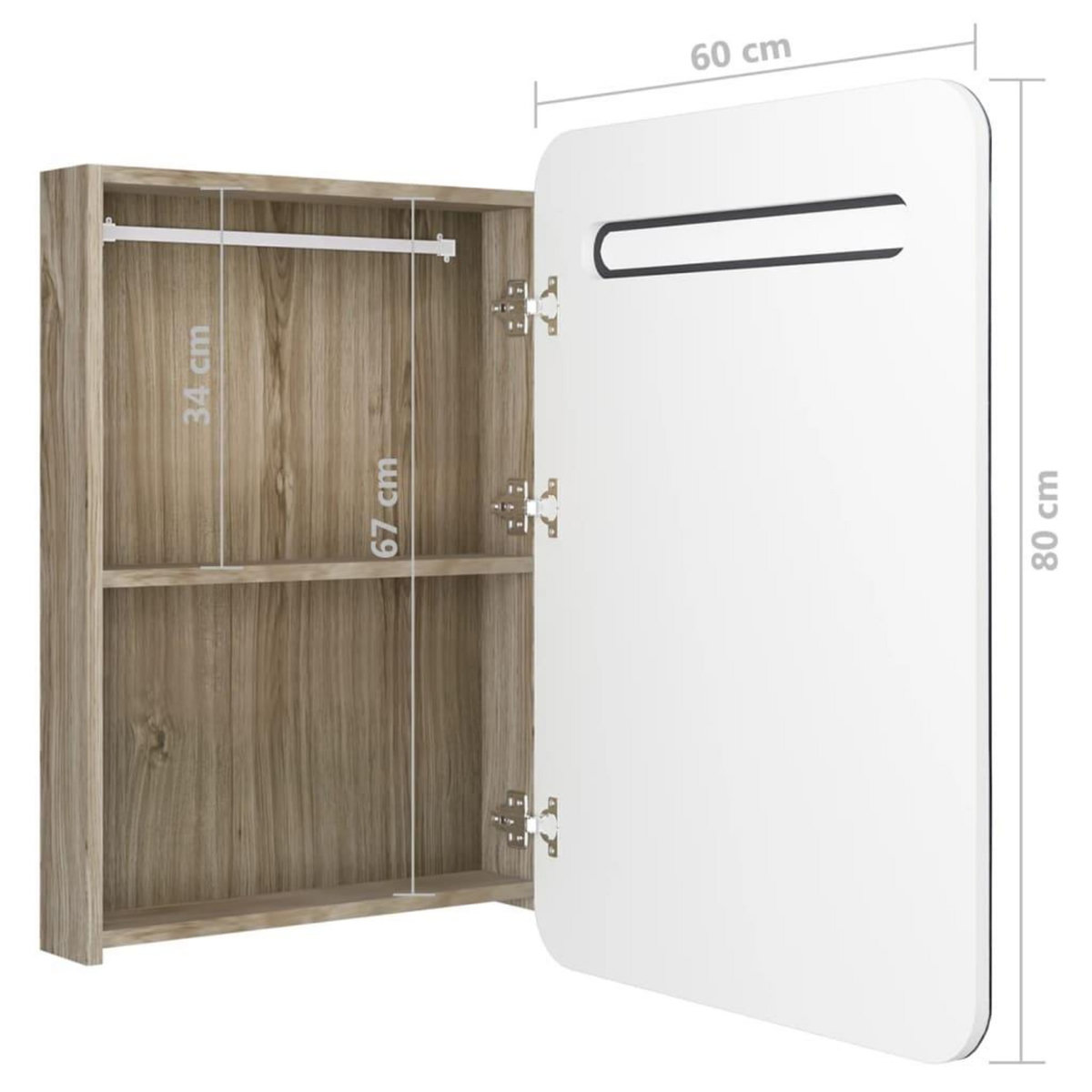 VIDAXL Armoire de salle de bain a miroir LED blanc et chene 60x11x80cm