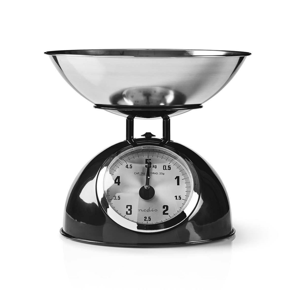 NEDIS Balance de cuisine Retro Noire Analogique Bol amovible 5kg Acier Fonction Tare NEDIS