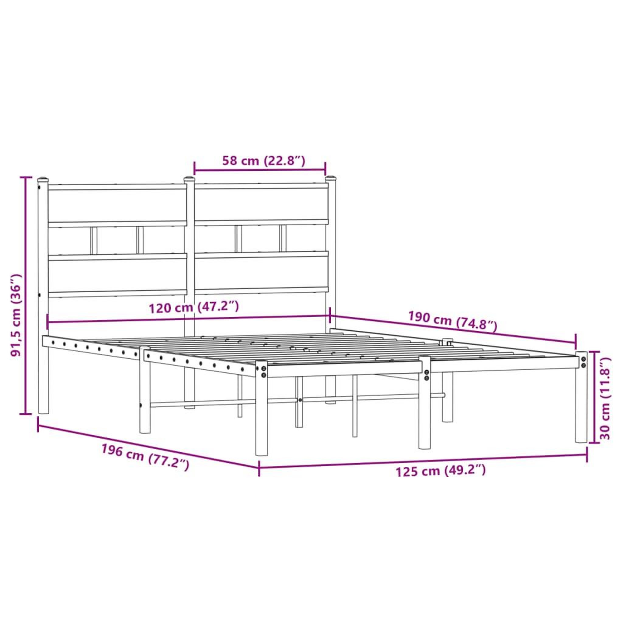 Voir la diapositive 6 : VIDAXL Cadre de lit en metal sans matelas chene fume 120x190 cm