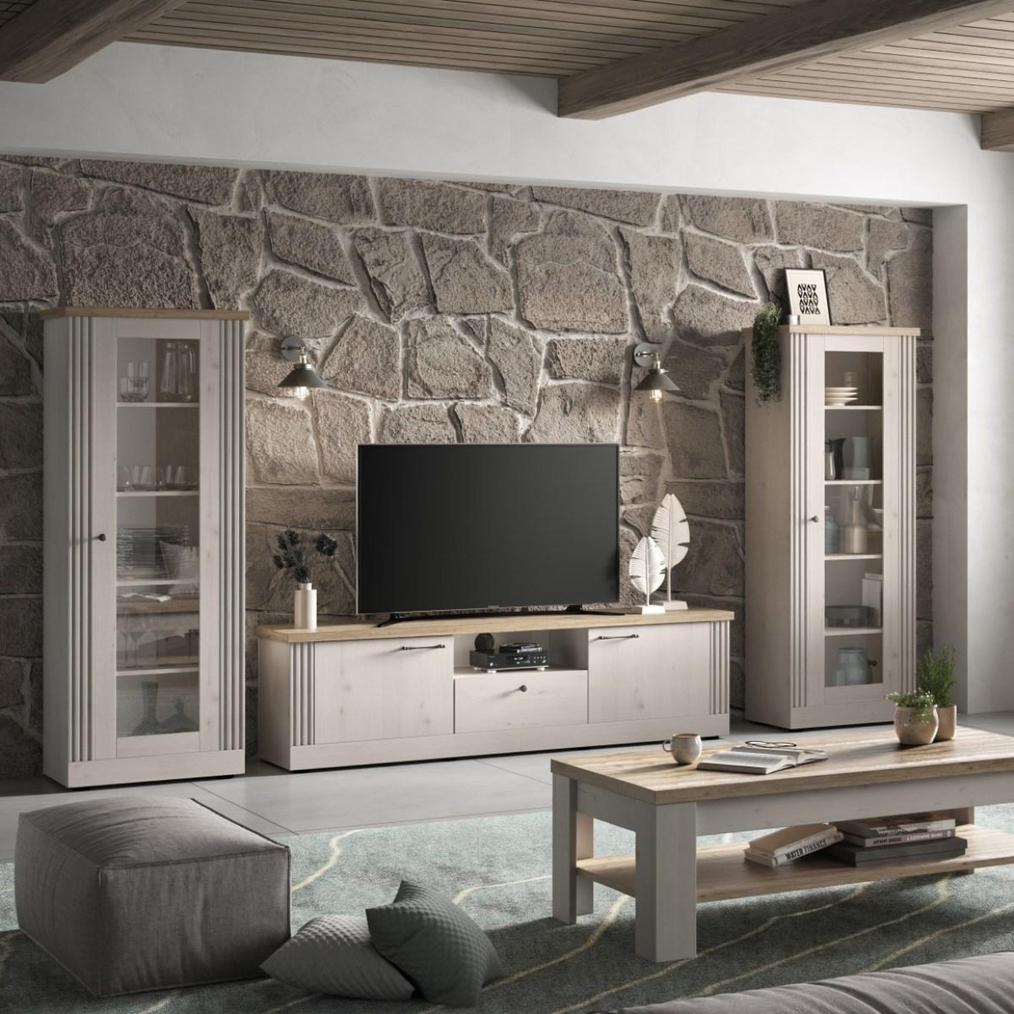 Voir la diapositive 4 : JLC KREATION Meuble tv moderne coloris chêne naturel 210cm yanis