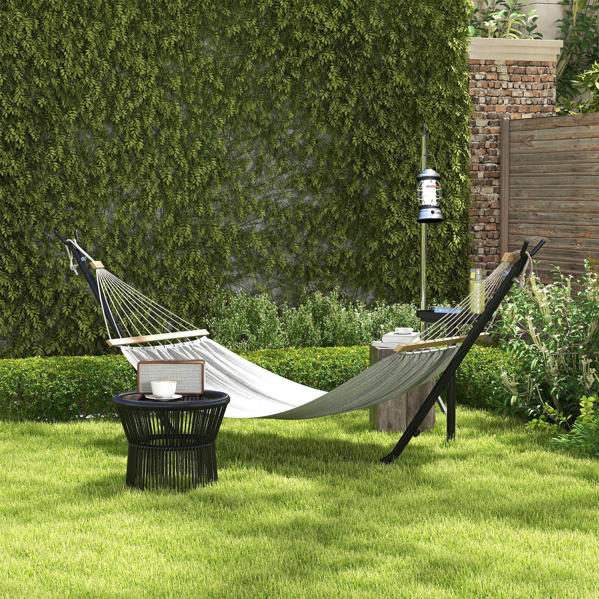 Voir la diapositive 2 : OUTSUNNY Support pied de hamac avec porte-gobelet structure métal époxy noir