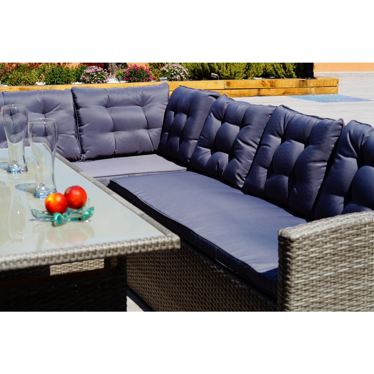 Salon bas de jardin - 6 places - Résine - Gris - MATHIS